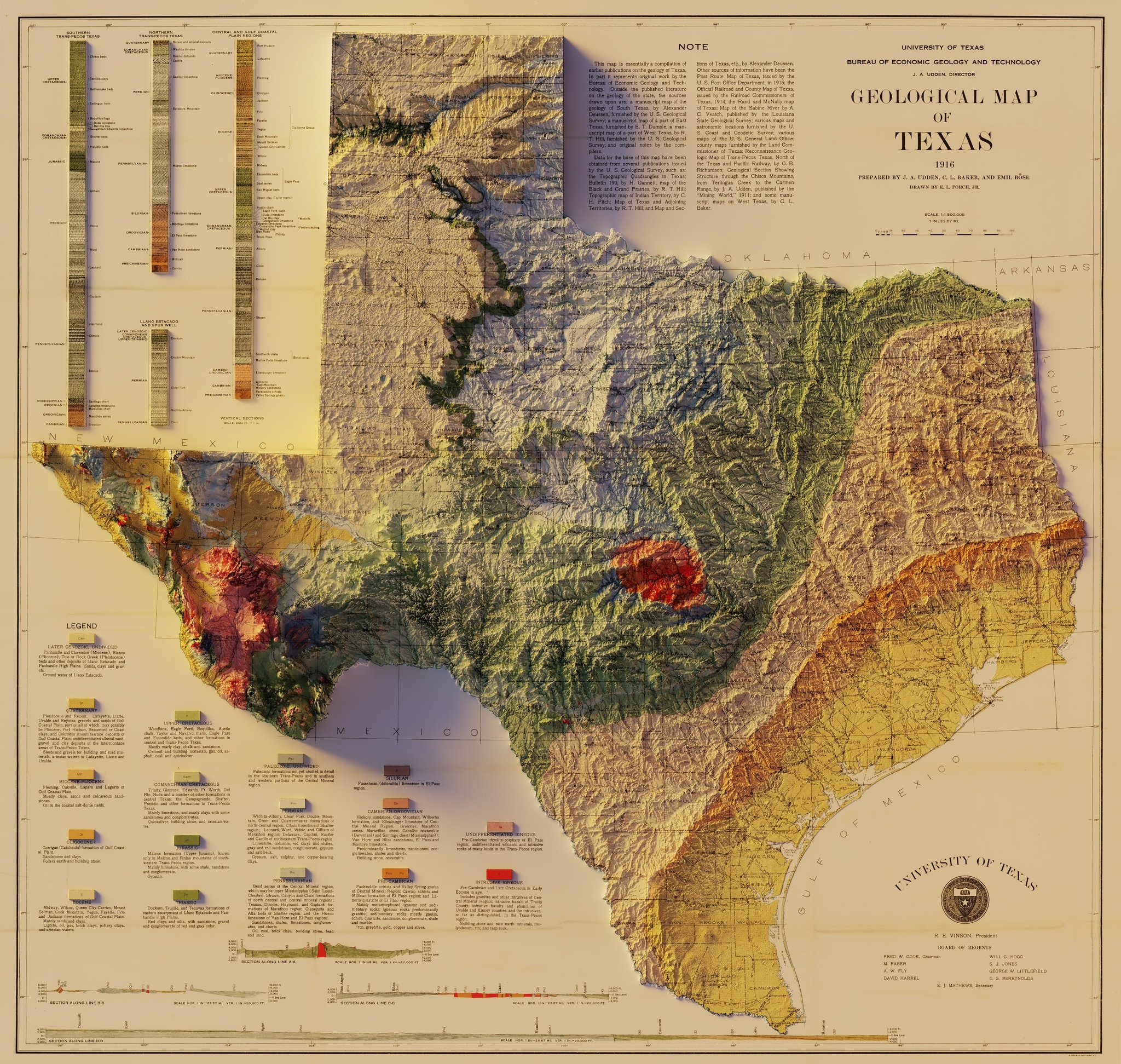 Geologic map of Texas 1916 [4096x3887] - Cards, Interesting, Texas, USA, Geology