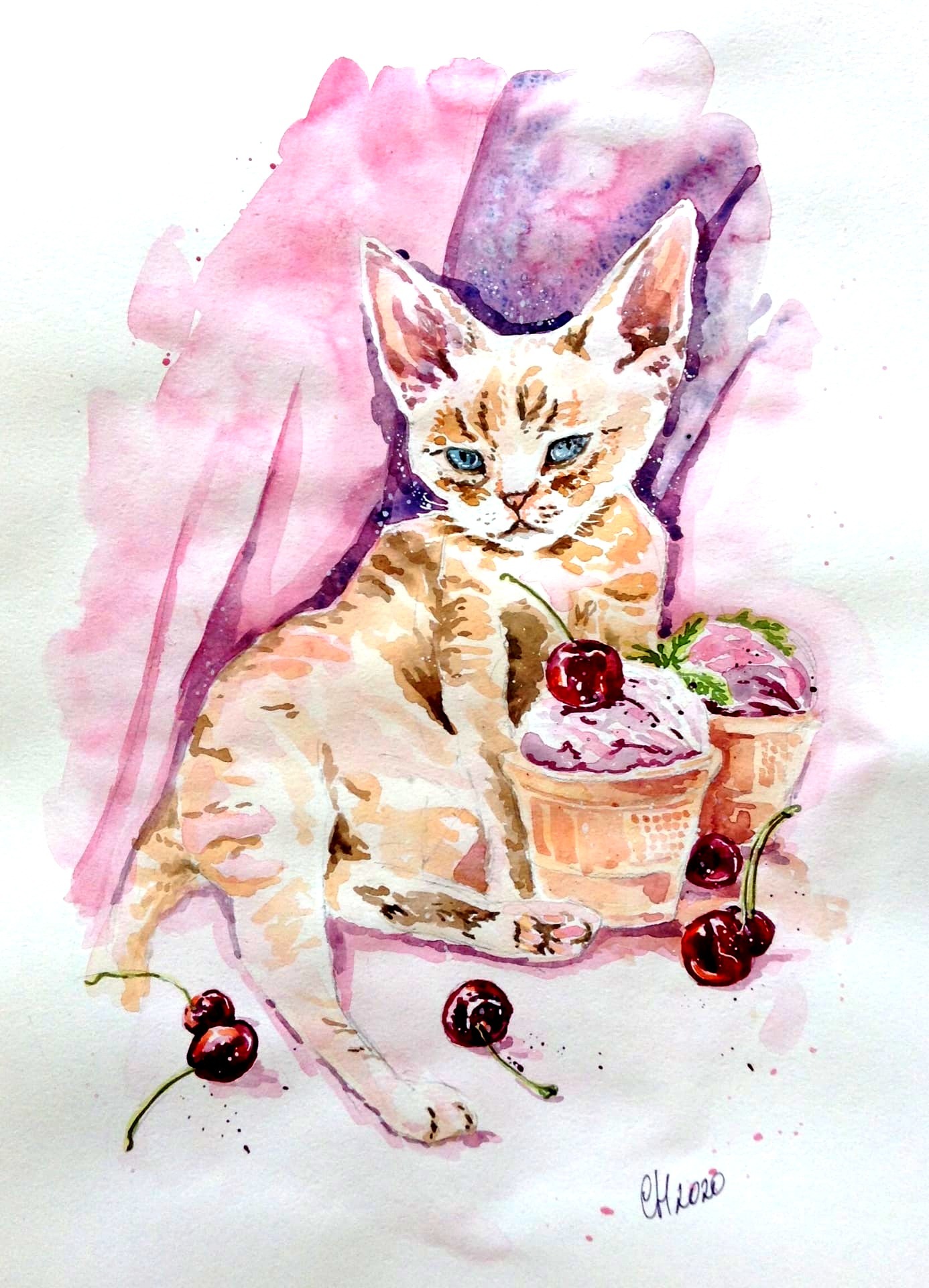 Prolonged quarantine - My, Friday tag is mine, Art, Watercolor, cat, Portrait, Longpost