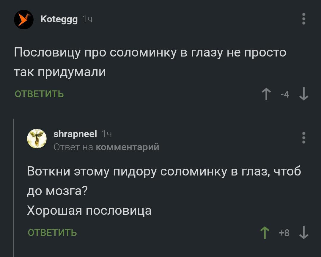 Про соломинку и что-то там - Комментарии на Пикабу, Пословицы и поговорки, Скриншот