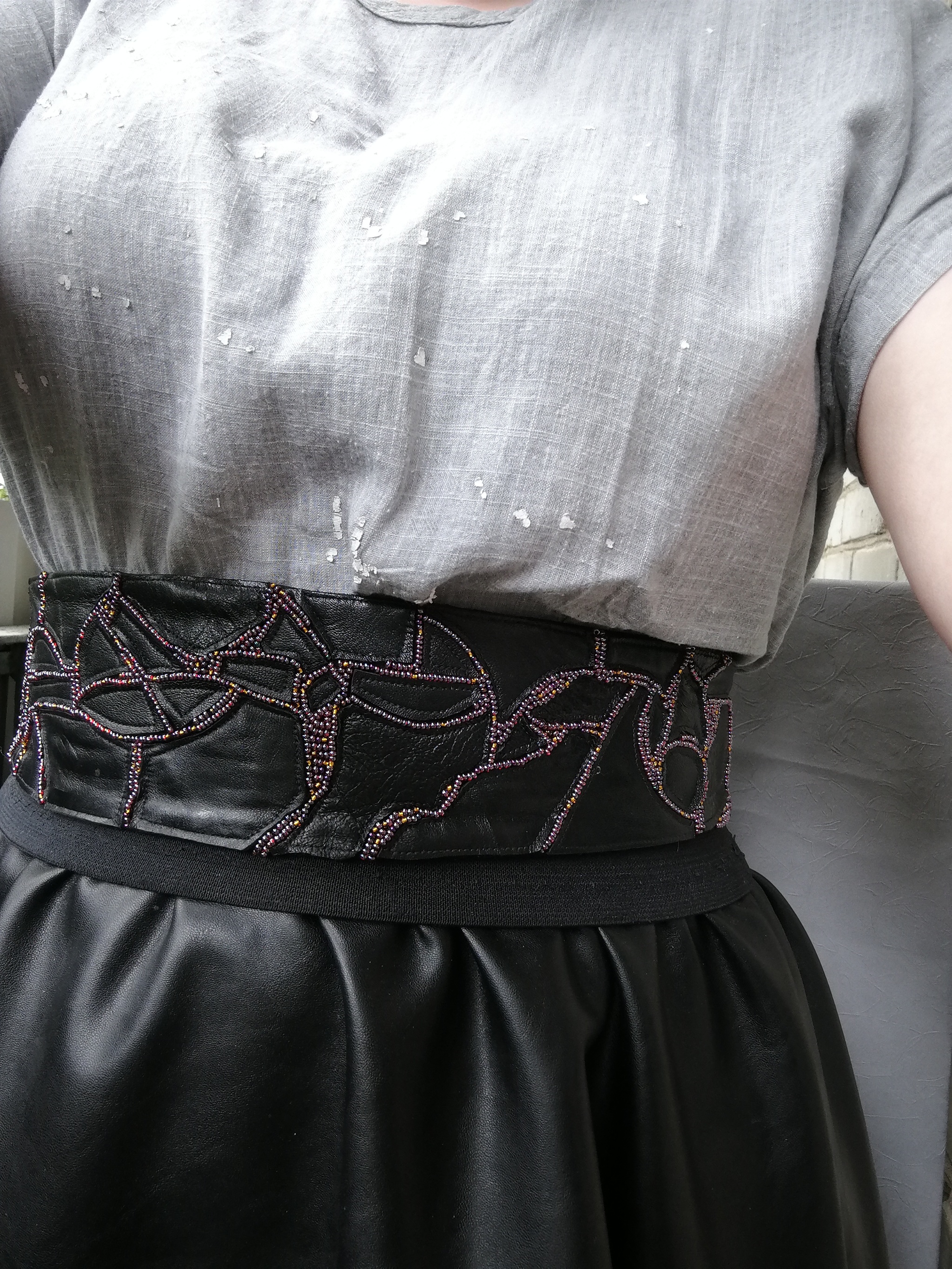 Everyone goes as crazy as they can - My, Natural leather, Needlework without process, Self-isolation, Sewing, Belt, Longpost