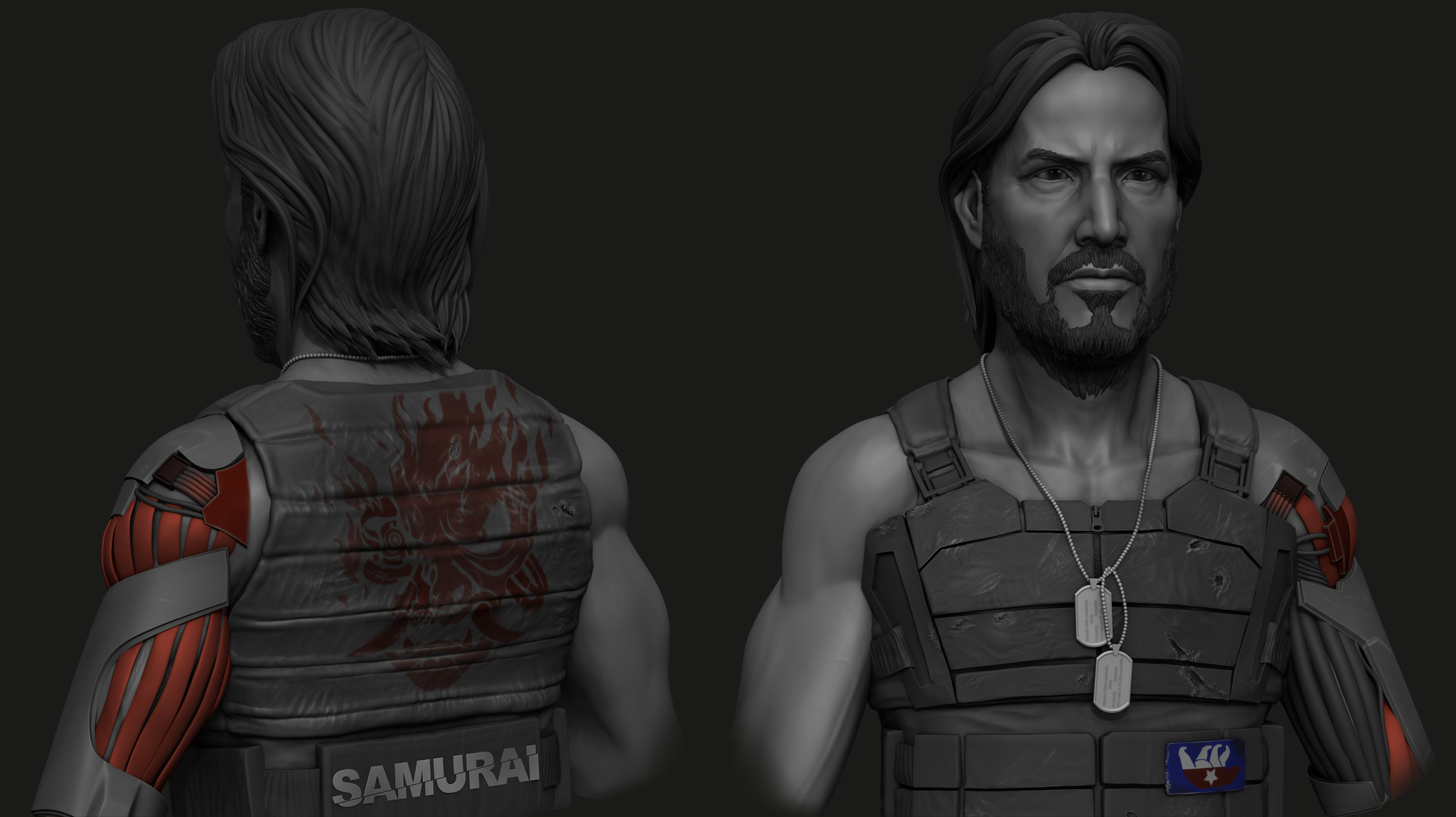 Speed sculpt Johnny Silverhand (Keanu Reeves) - My, 3D, 3D modeling, Zbrush, Cyberpunk 2077, Portrait, Johnny Silverhand