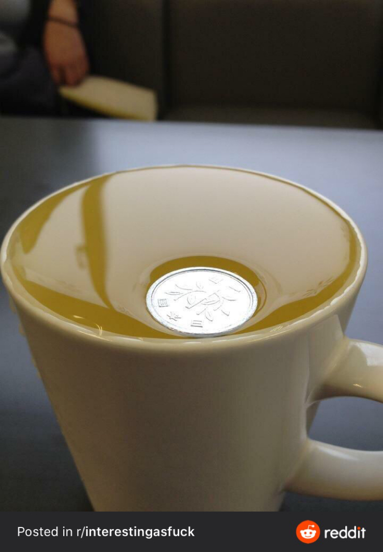 The Japanese yen is so light it can't break through surface tension - Surface tension, Jena, Coin