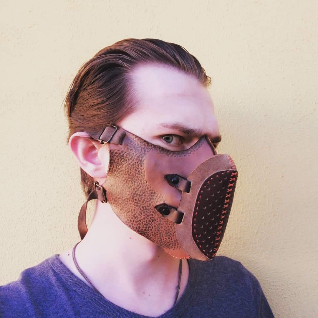 Leather mask with filter - My, Needlework without process, Natural leather, Mask, Longpost