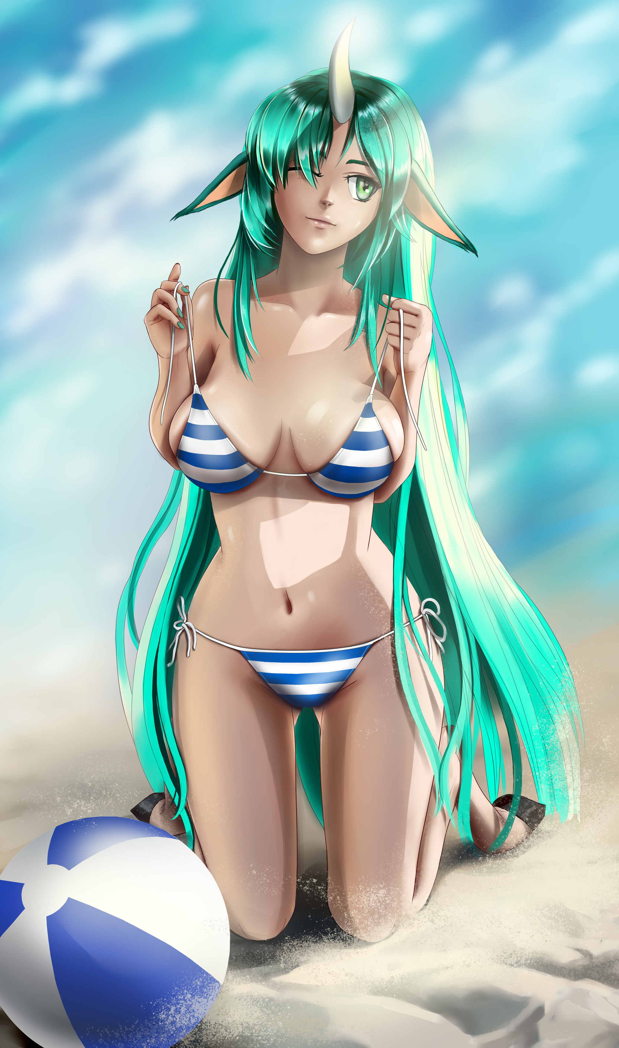 Soraka on the beach - NSFW, My, Soraka, League of legends, Beach, Summer, Art, Fan art, Swimsuit