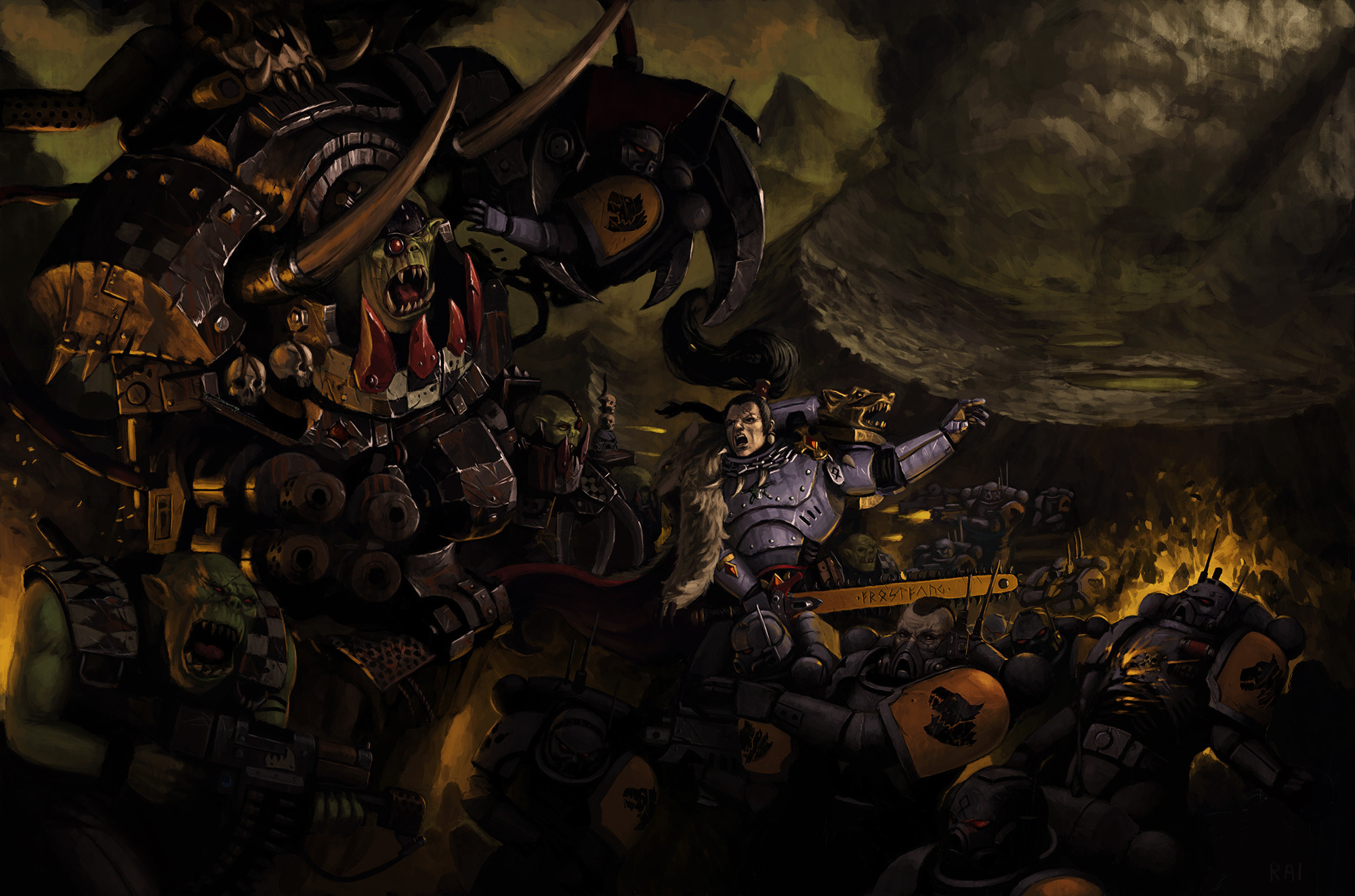 Prophecy of the Wolf - Warhammer 40k, Wh Art, Space wolves, Ragnar Blackmane, Orcs, Ghazghkull