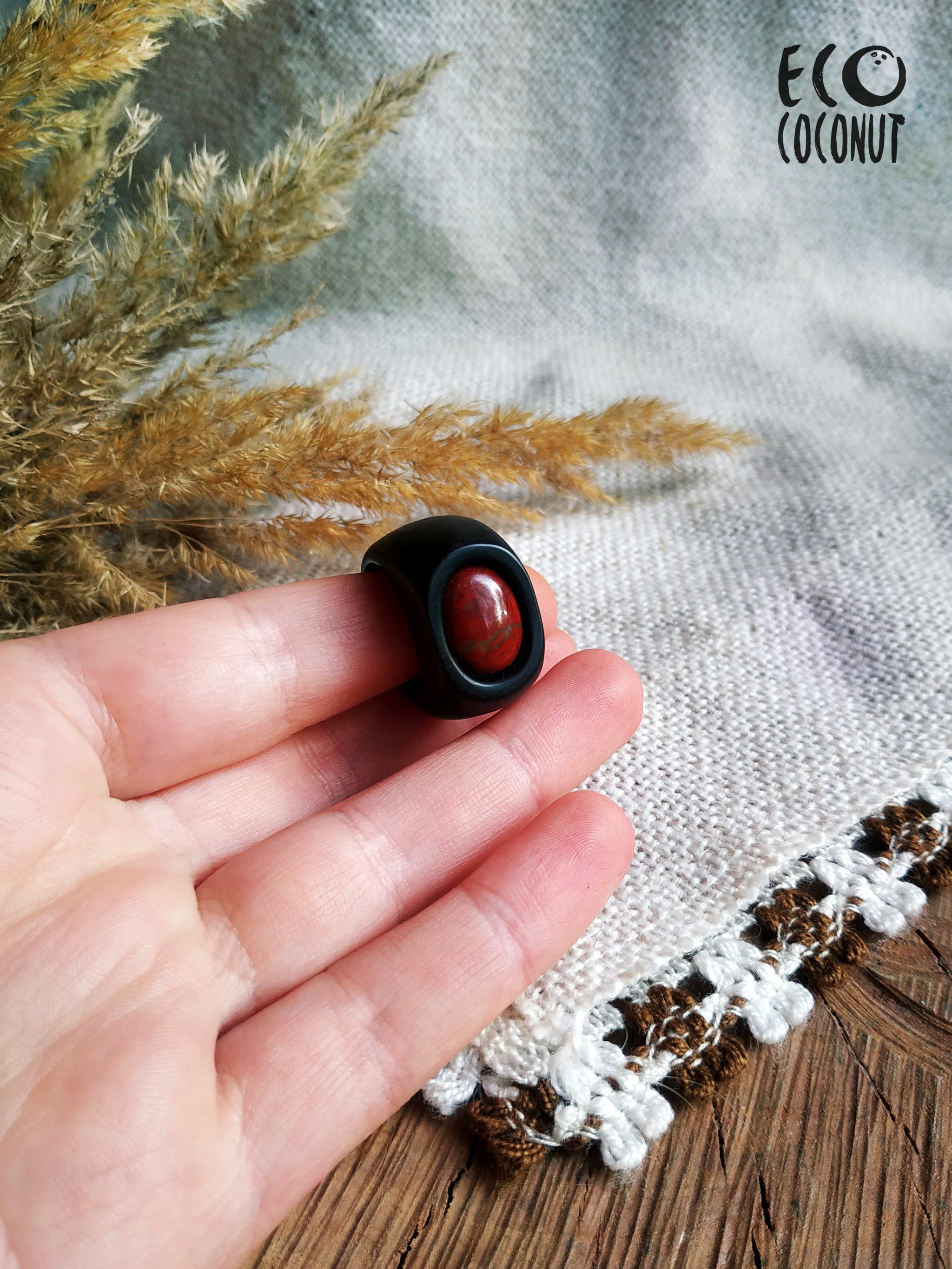 Wooden rings - My, Needlework without process, Ring made of wood, Wood ornaments, Decoration, Longpost, Ebony and jasper ring