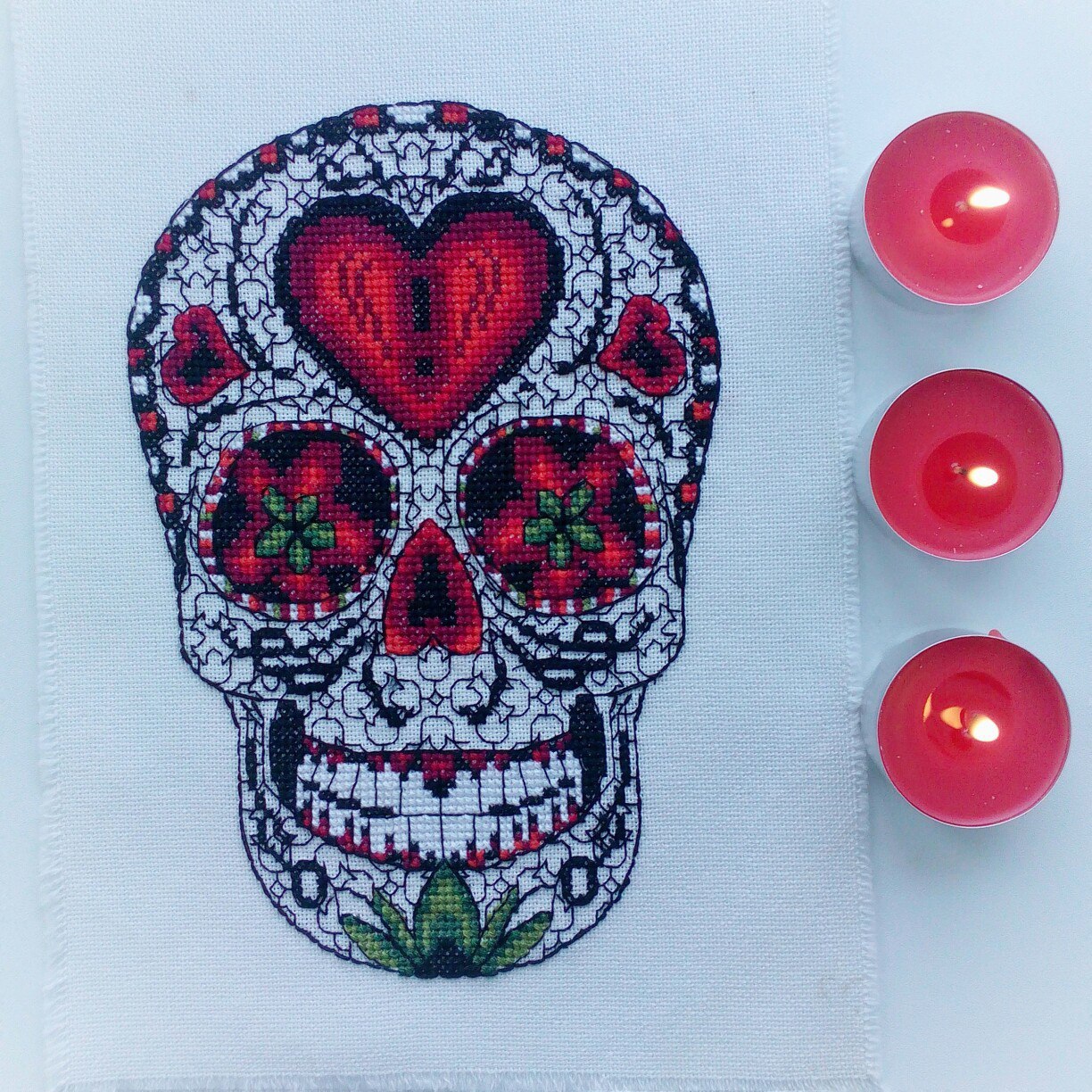 One of my favorite projects - My, Embroidery, Cross-stitch, Needlework, Hobby, Scull, Longpost, The day of the Dead, Mexico