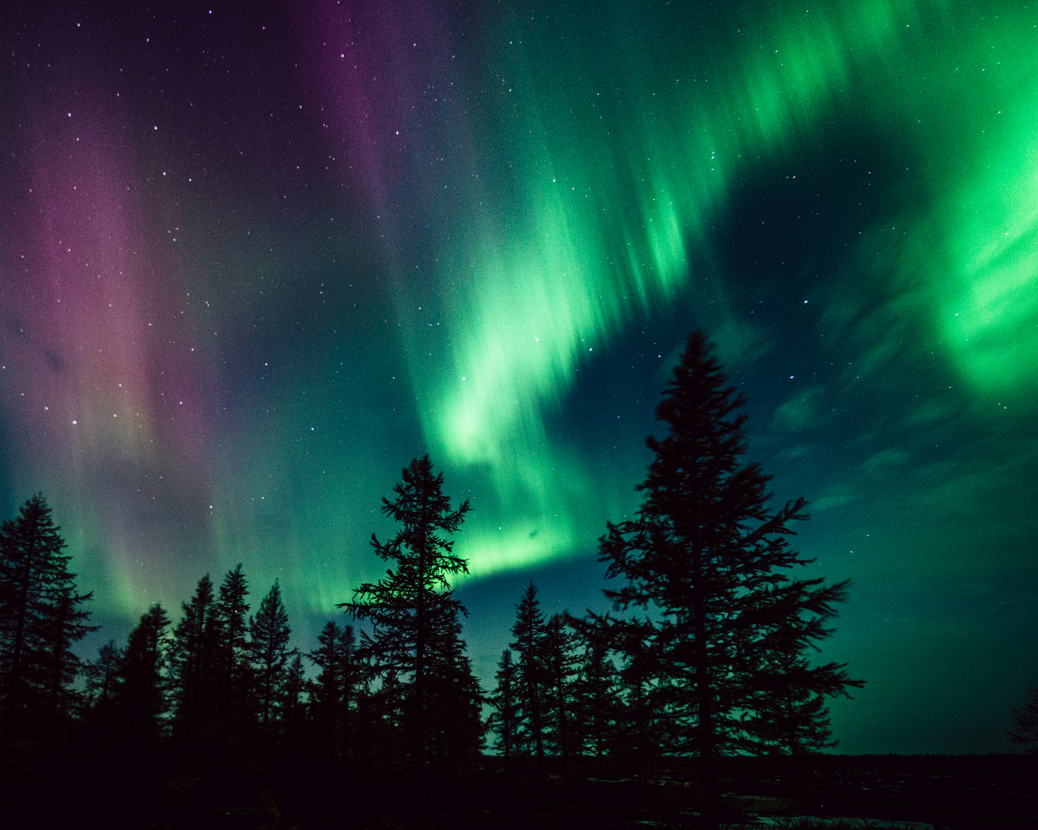 Watercolor jets on dark canvas - My, Yamal, Siberia, Tundra, New Urengoy, Polar Lights, Russia, Landscape, Longpost