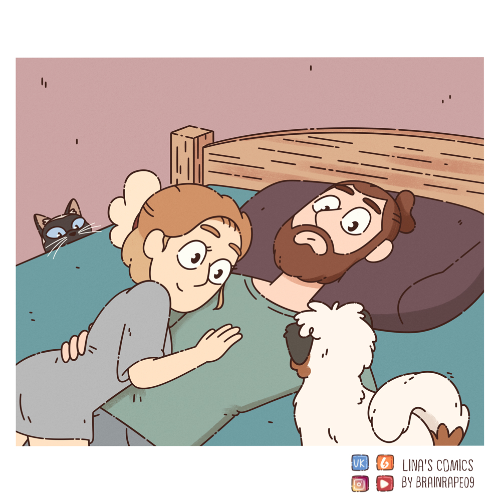 LINA'S COMICS #65 - small family - My, Comics, Linascomics, Relationship, cat, Dog, Longpost