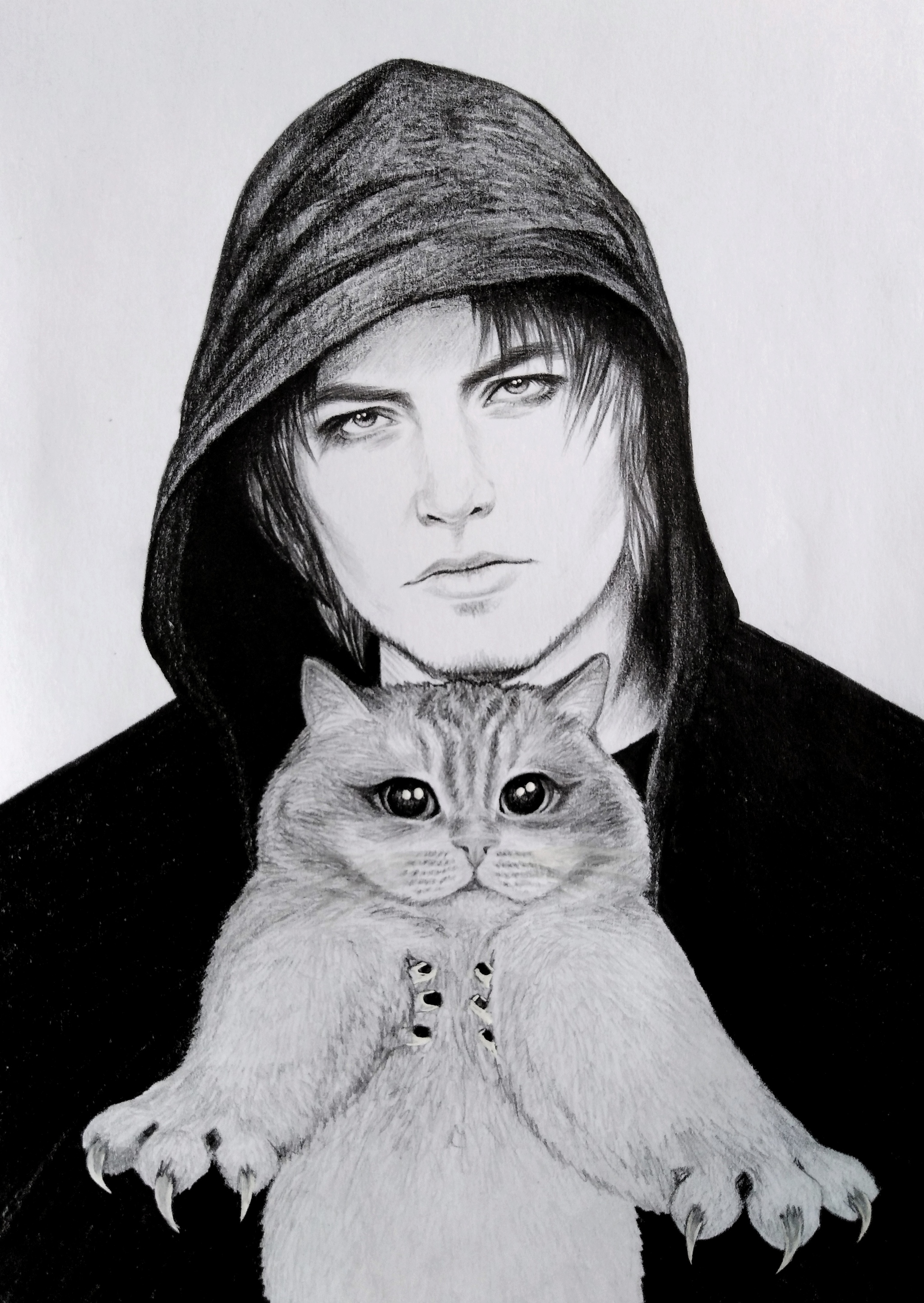 Pet the cat) - My, Drawing, Pencil drawing, cat, Pet the cat