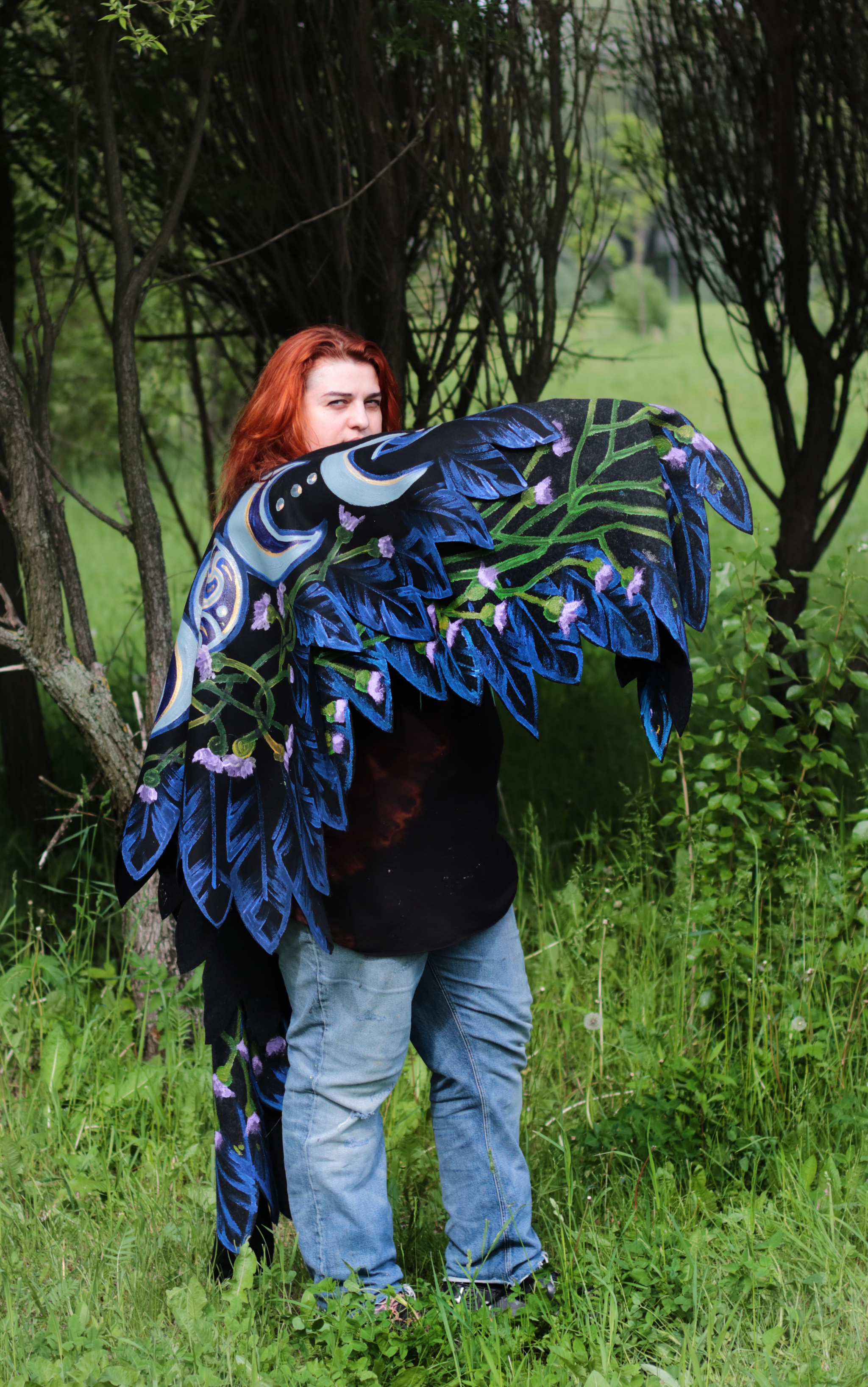 Wing shawl Thistle - My, Kai Yara, Shawl, Painting on fabric, Warm clothes, Thistle, moon, Longpost, Needlework without process