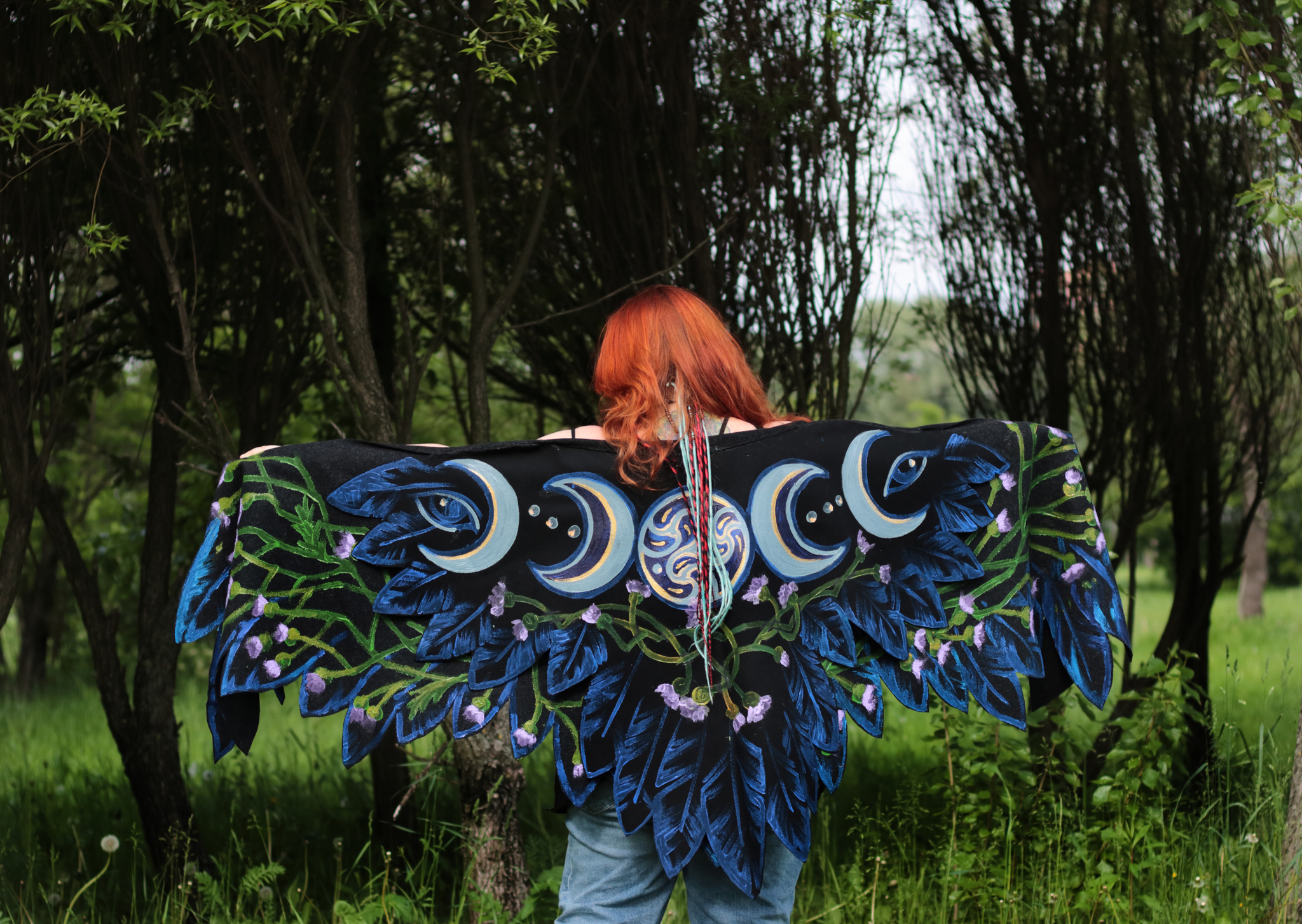 Wing shawl Thistle - My, Kai Yara, Shawl, Painting on fabric, Warm clothes, Thistle, moon, Longpost, Needlework without process