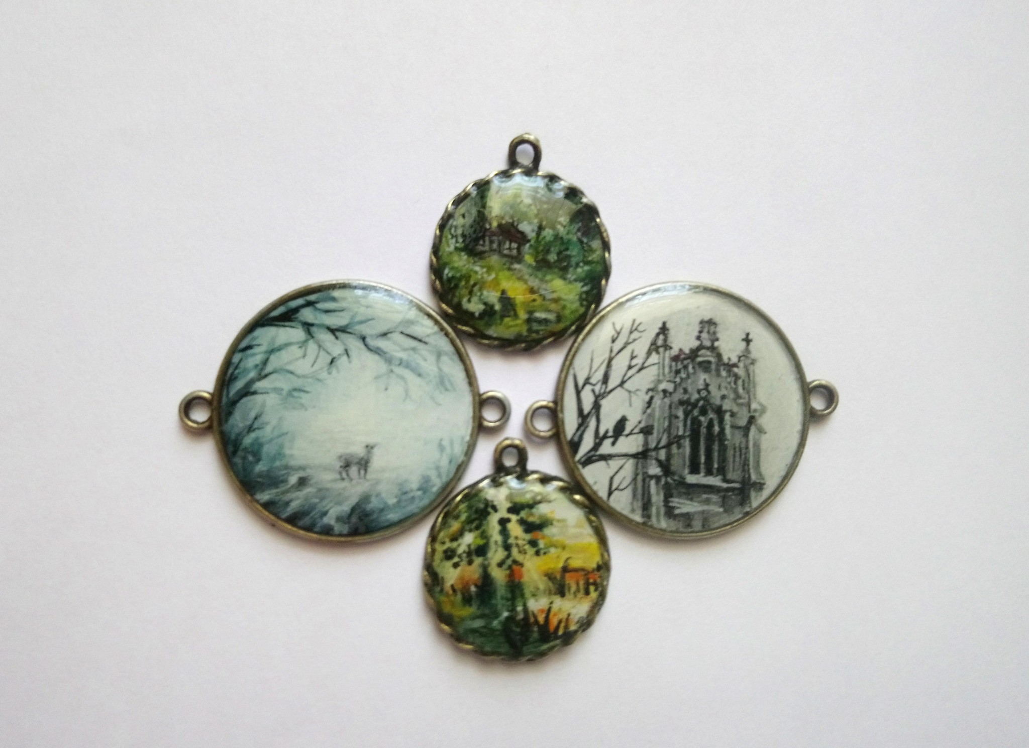 Hand painted pendants - My, Bijouterie, Handmade, Painting, Epoxy resin, Longpost, Needlework without process