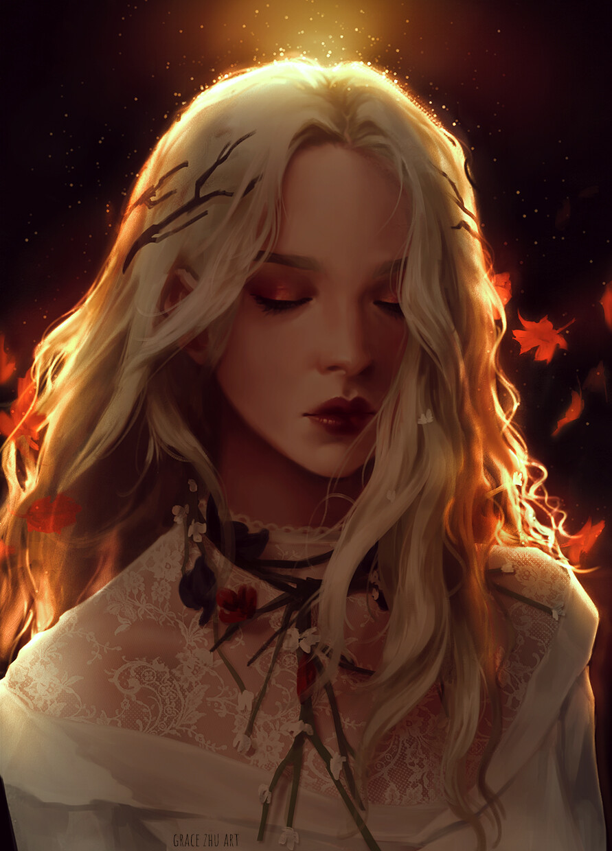 Autumn - Art, Drawing, Autumn, Humanization, Portrait, Grace Zhu