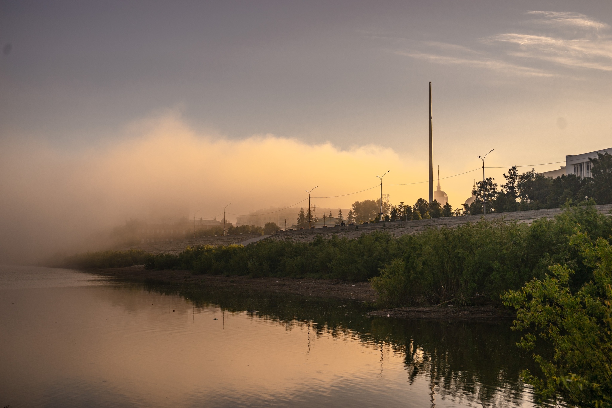 At dawn by the river - My, dawn, Fog, Nature, Morning, The photo, Tomsk, Longpost, River