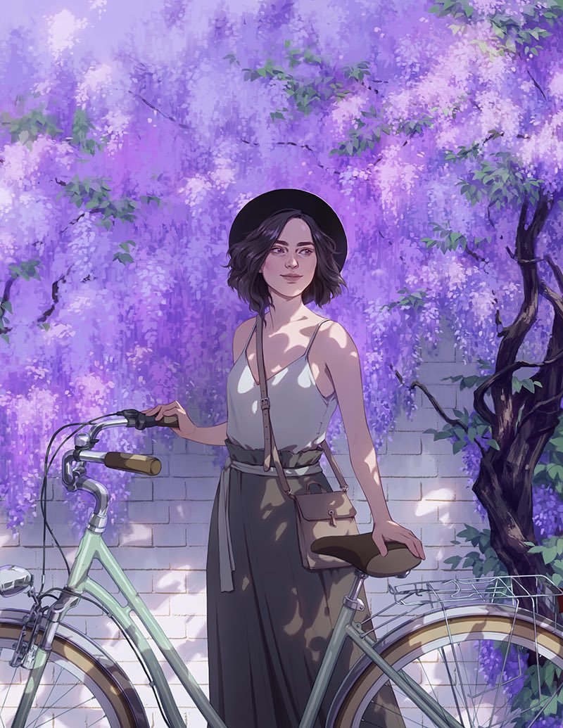 Wisteria - Art, Girls, A bike, Wisteria, Djamila Knopf