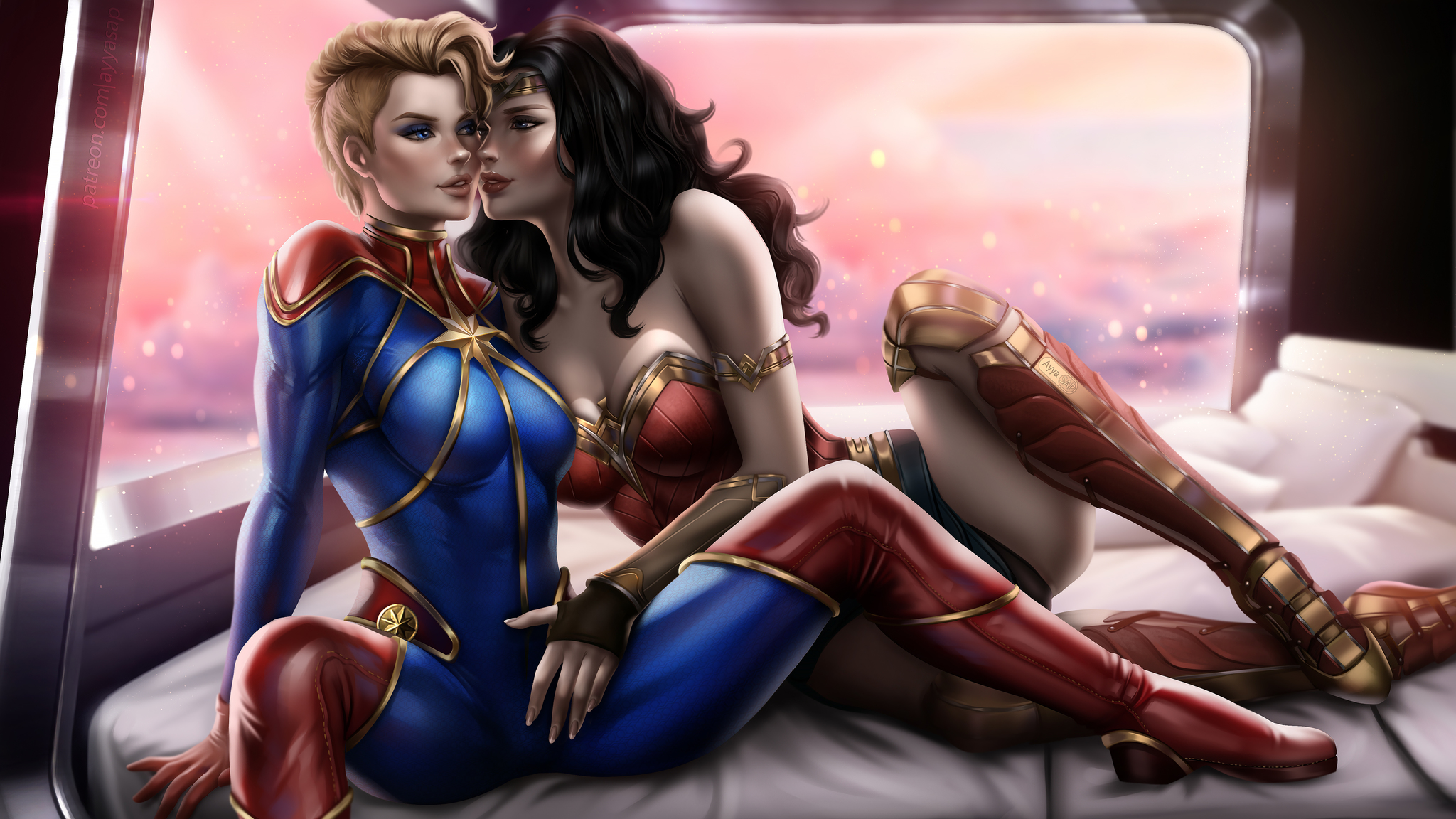 Captain Marvel & Wonder Woman - NSFW, Art, Marvel, Dc comics, Captain Marvel, Wonder Woman, Erotic, Lesbian, AyyaSAP