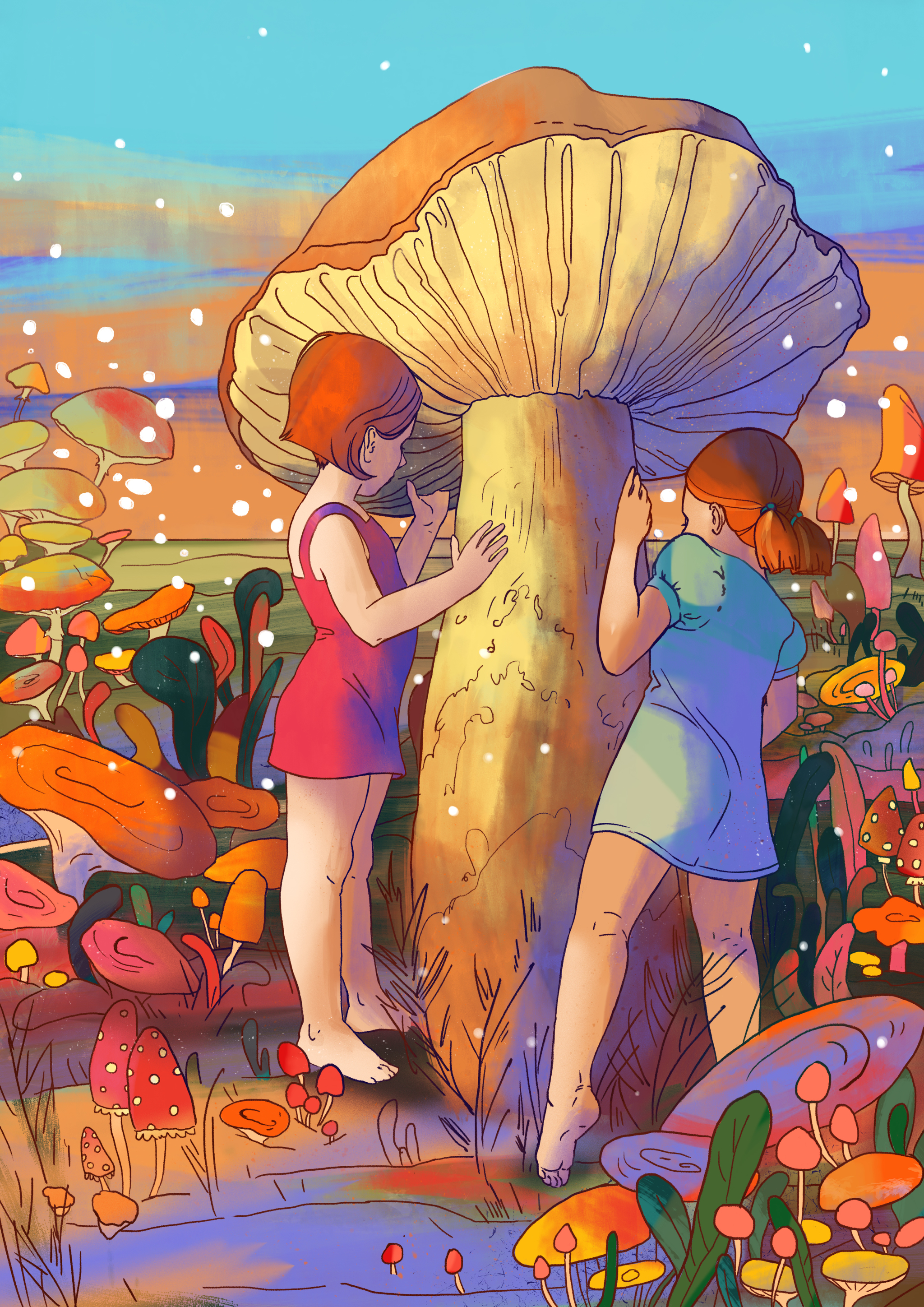 Children under mushrooms - My, Art, Illustrations, Children, Mushrooms, GIF, Longpost