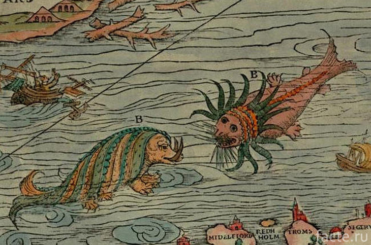 Sea monsters from the Carta Marina of the famous Scandinavian traveler Olaf Magnus, published in the 16th century - Cards, Geography, Monster, Monster, Images, Longpost