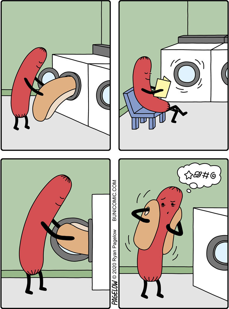 A story about how a sausage's clothes shrunk after washing - Buni, Pagelow, Sausages, Washing, Comics, Hot Dog