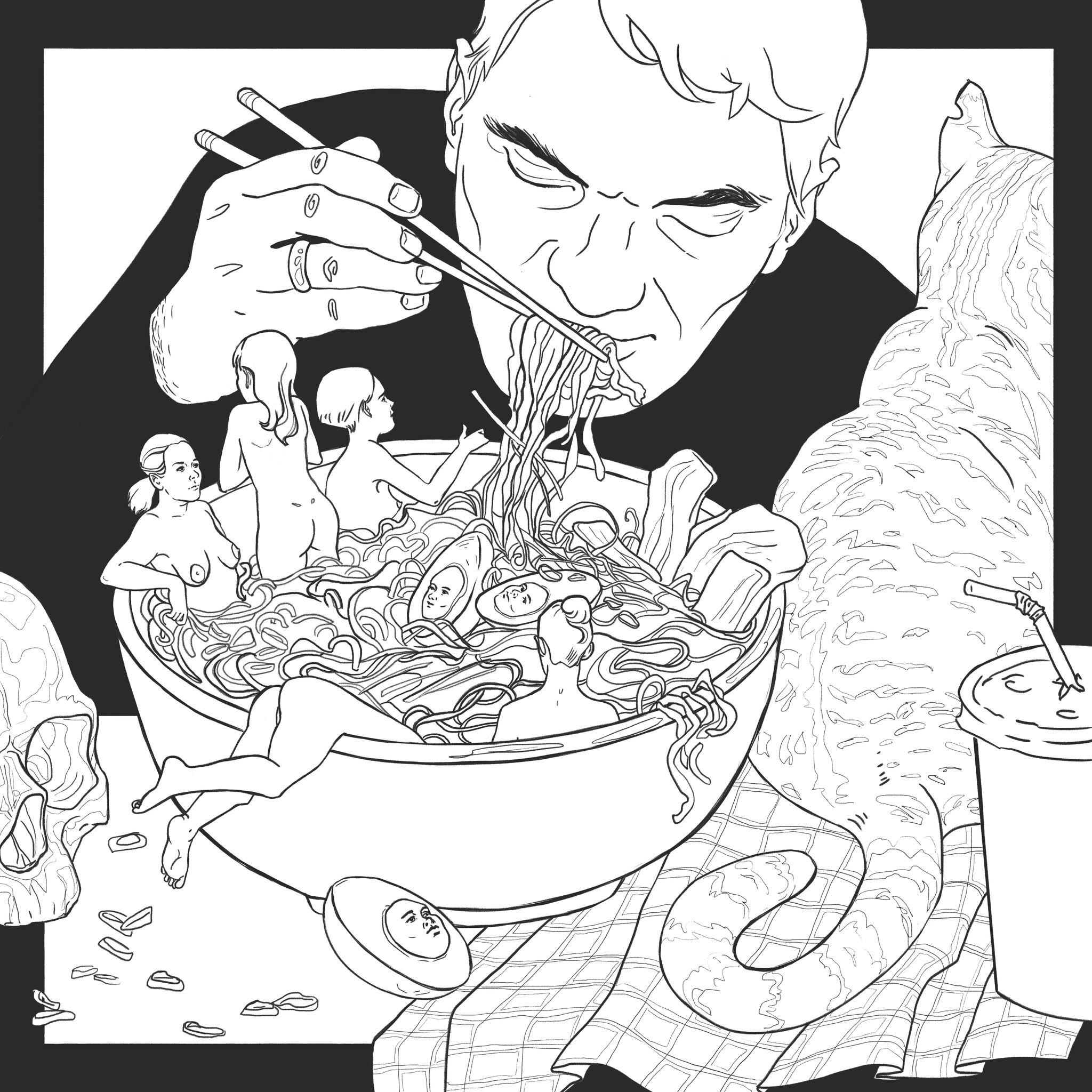 Ramen - My, Art, Lineart, Line, Digital drawing, Digital, Video