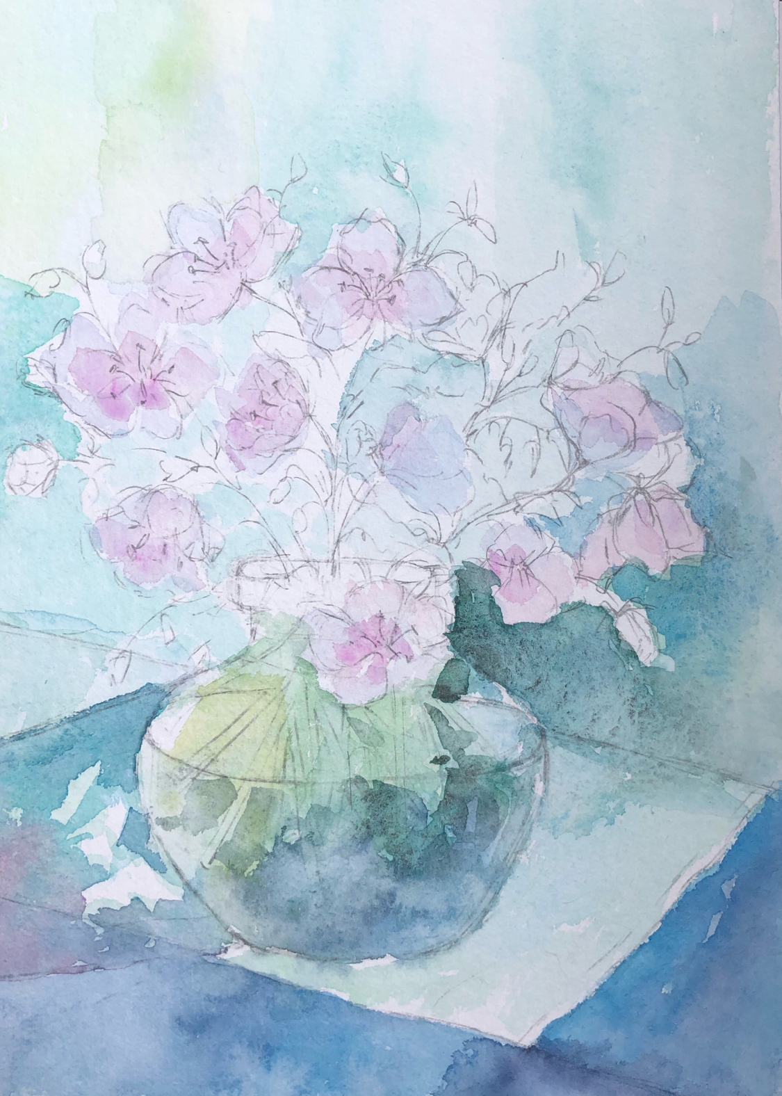 Summer bouquet, creation process - My, Process, Painting, Art, Flowers, Watercolor, Etude, Longpost