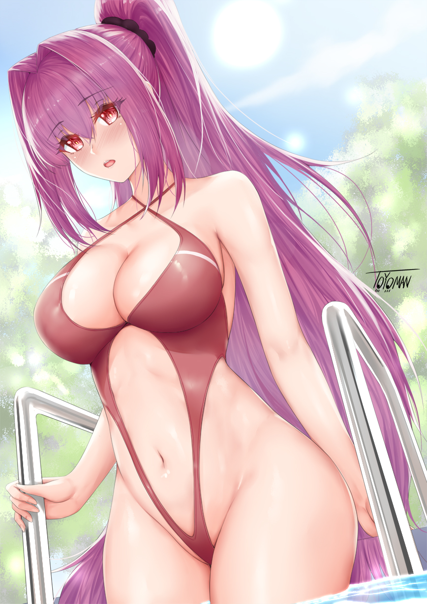 Scathach - NSFW, Аниме, Anime Art, Fate, Fate Grand Order, Scathach, Купальник, Грудь