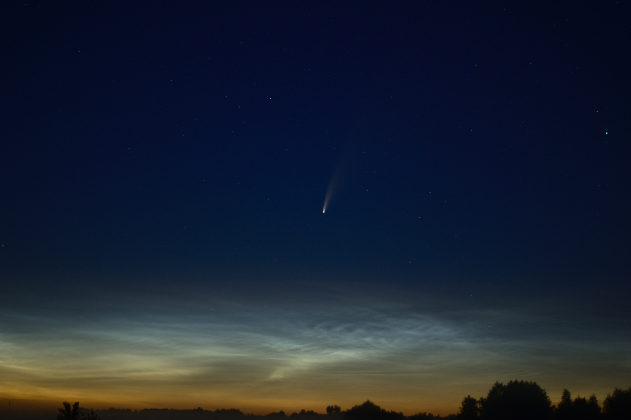 Comet C/2020 F3 (NEOWISE) above noctilucent clouds - My, Comet, Noctilucent clouds, Ryazan Oblast, Neowise