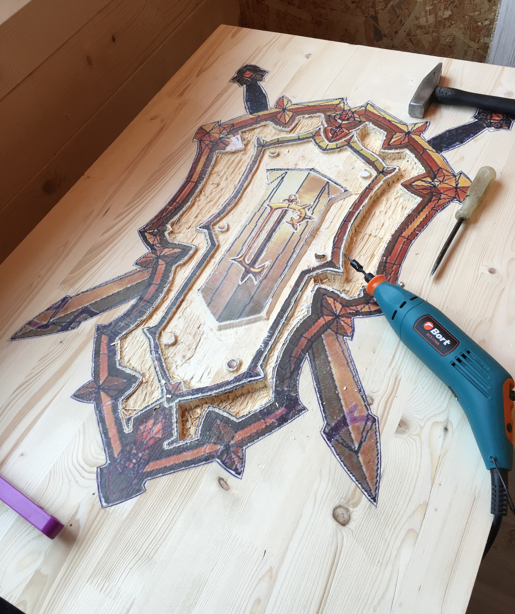 DIY royal knight's shield of Lordaeron - My, World of warcraft, Warcraft, Shield, With your own hands, Panel, Longpost, Needlework with process