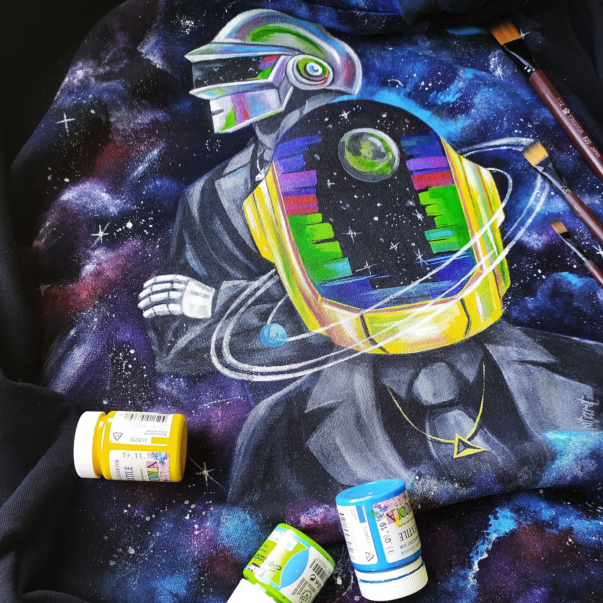 Daft Punk. Hand painted sweatshirt - My, Handmade, Daft punk, Painting on fabric, With your own hands, Space, Needlework without process, Longpost