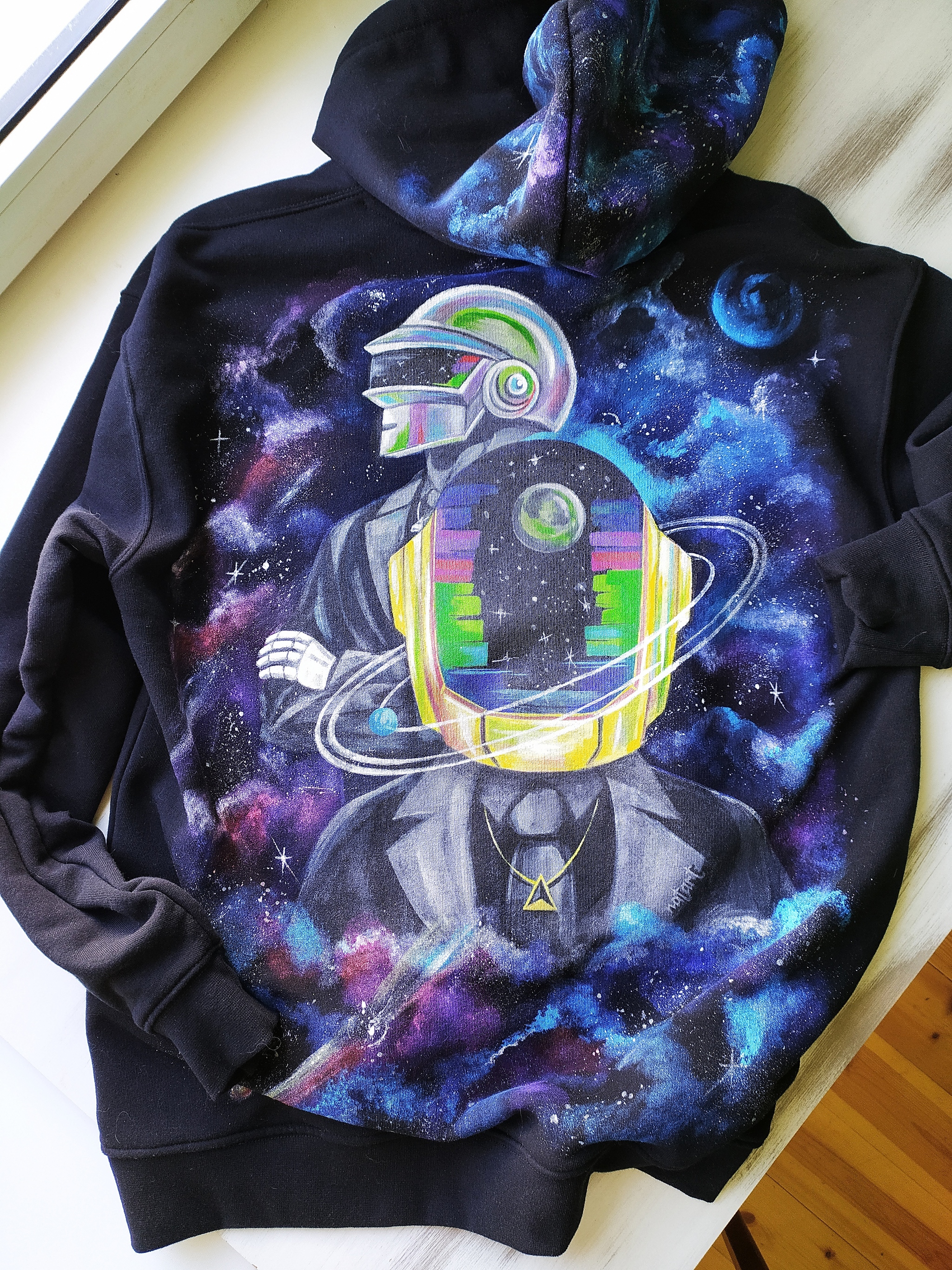 Daft Punk. Hand painted sweatshirt - My, Handmade, Daft punk, Painting on fabric, With your own hands, Space, Needlework without process, Longpost