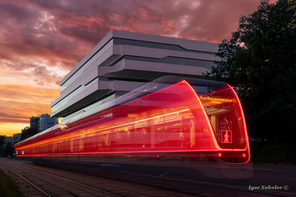 Night tram - My, Moscow, The photo, Long exposure, Tram