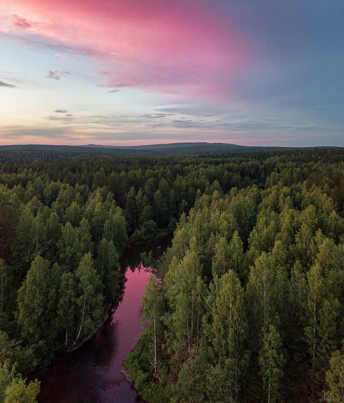 Розовая река - Моё, Урал, Река, Закат, Фотография