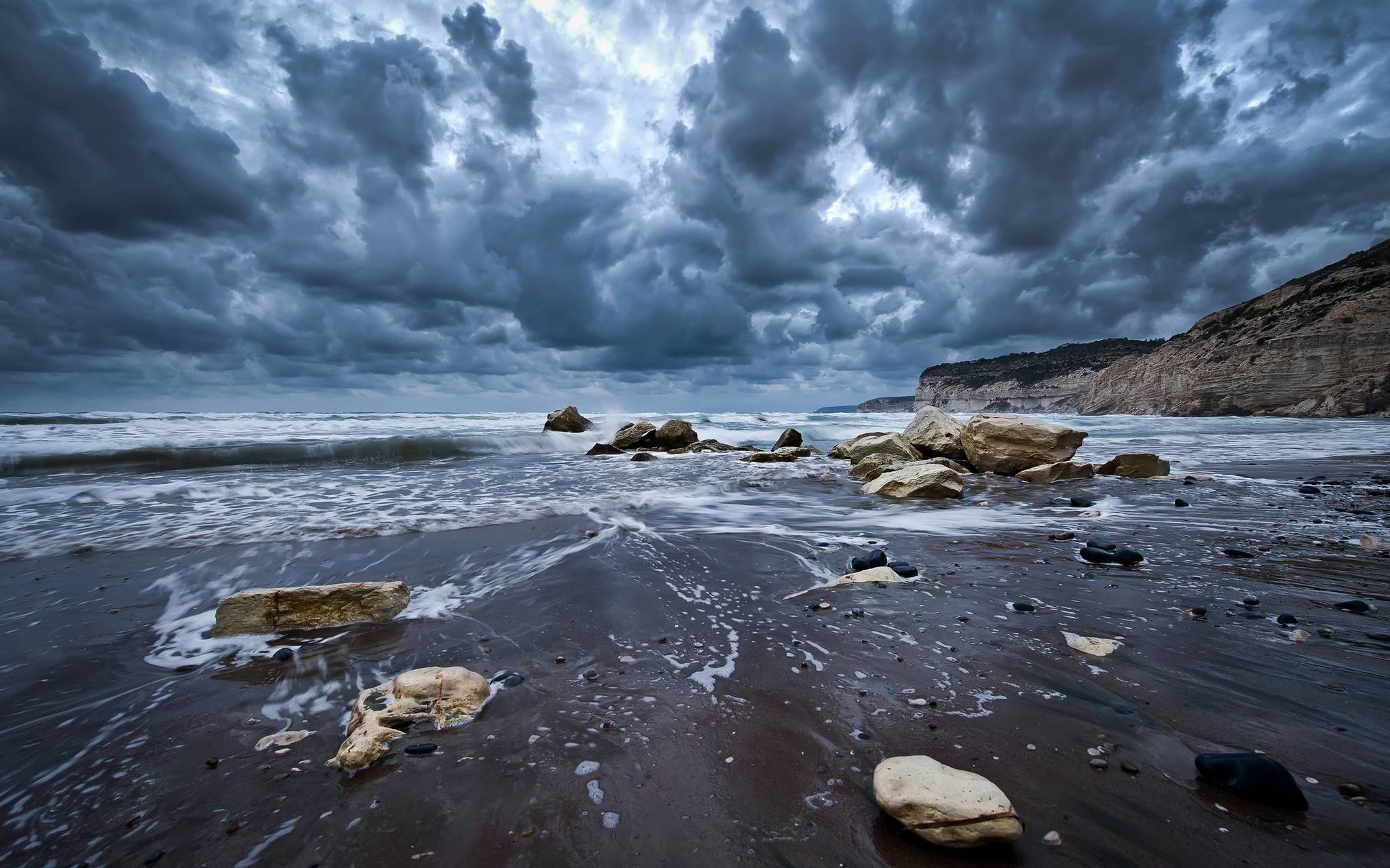 Cold Shores - Sea, The clouds, Mainly cloudy, Shore, The mountains, The rocks, Sky, The photo