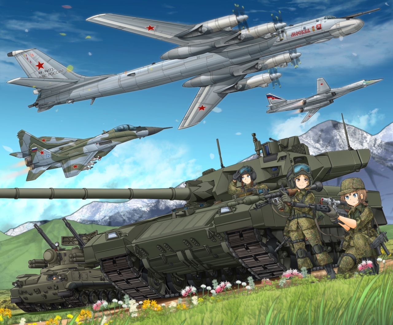 Russian-anime candy - Anime, Anime art, Russian army, Airplane, Tanks