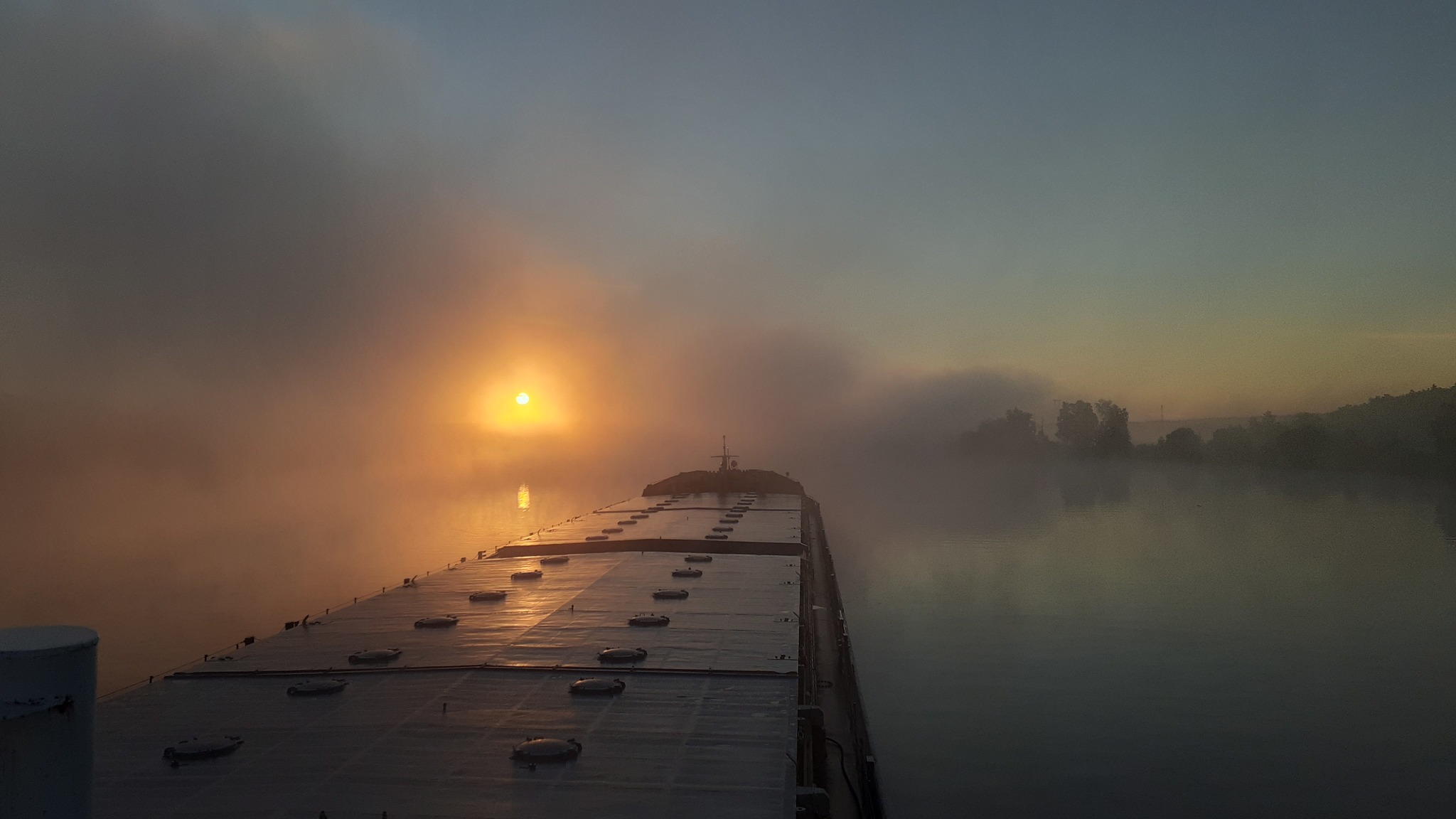 Fog - My, Fog, Morning, Night, Motor ship, The sun, Sunrise, Longpost