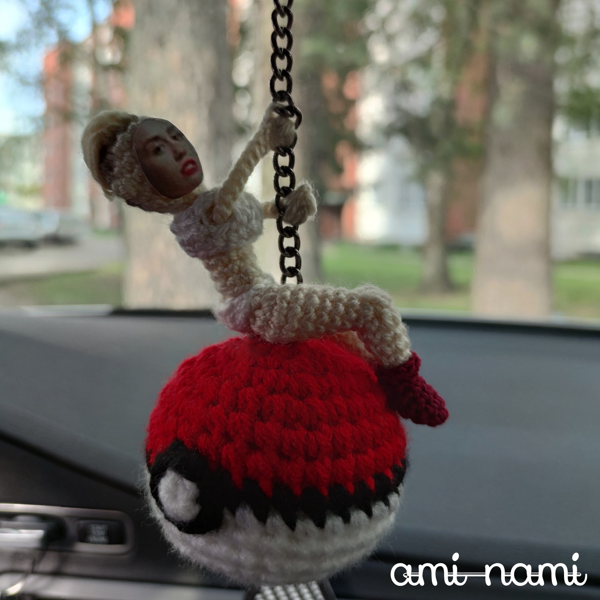 Toy wrecking ball on car mirror - My, Needlework without process, Amigurumi, Parody, Pokemon, Car, Road, Toys, Clip, Coub