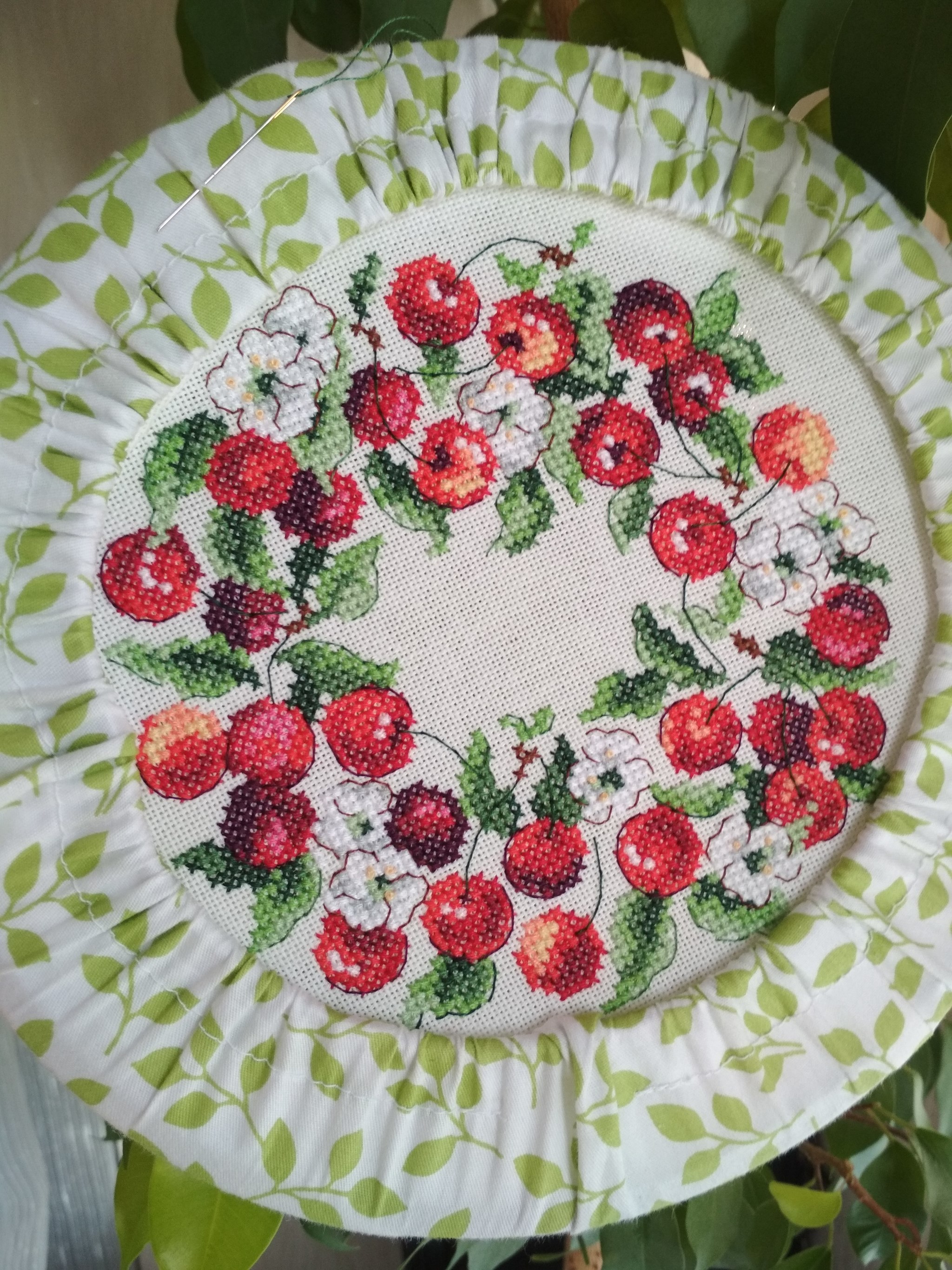 Clock with cherries - My, Cross-stitch, Embroidery, Clock, With your own hands, Cherry, Longpost, Needlework with process