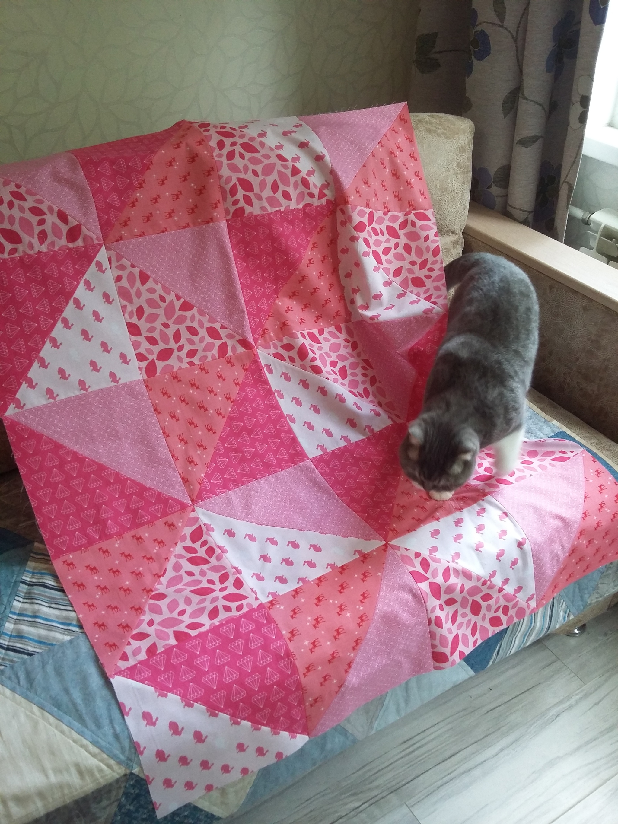 Patchwork quilt for baby - My, cat, Patchwork, Sewing, A blanket, Needlework with process, Longpost