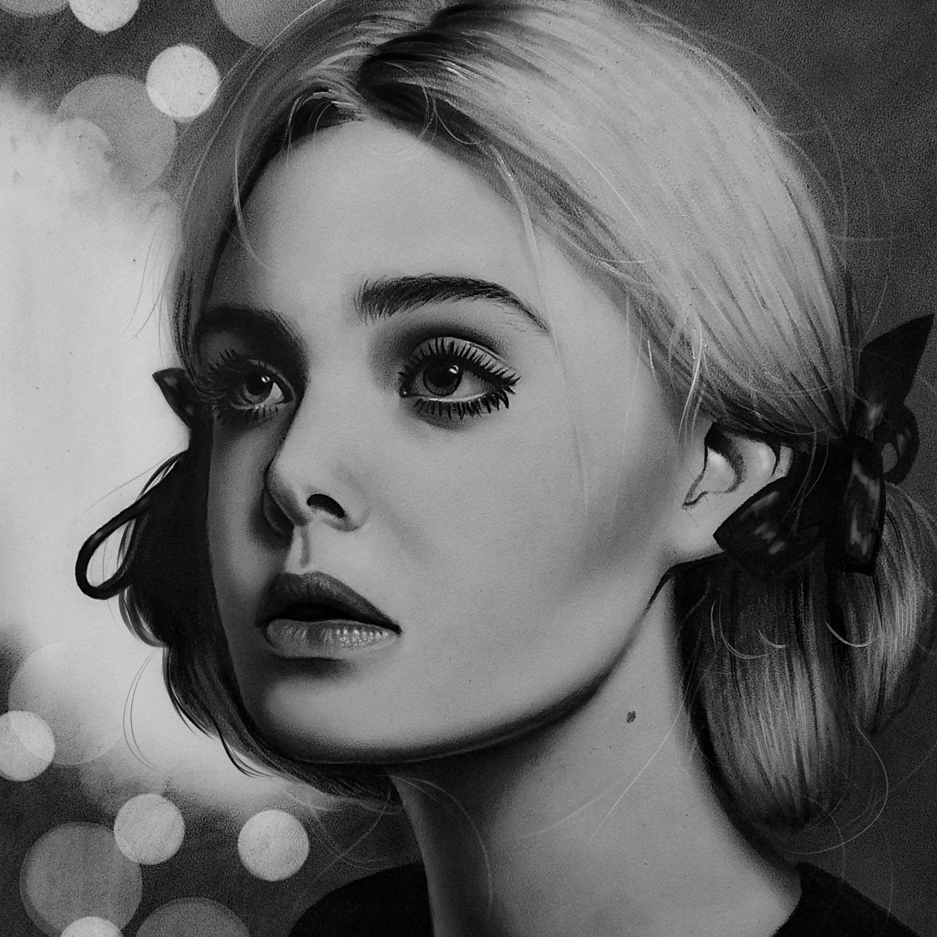 Dry brush drawing - Drawing, Dry brush, Portrait, Elle Fanning, Art, Girls