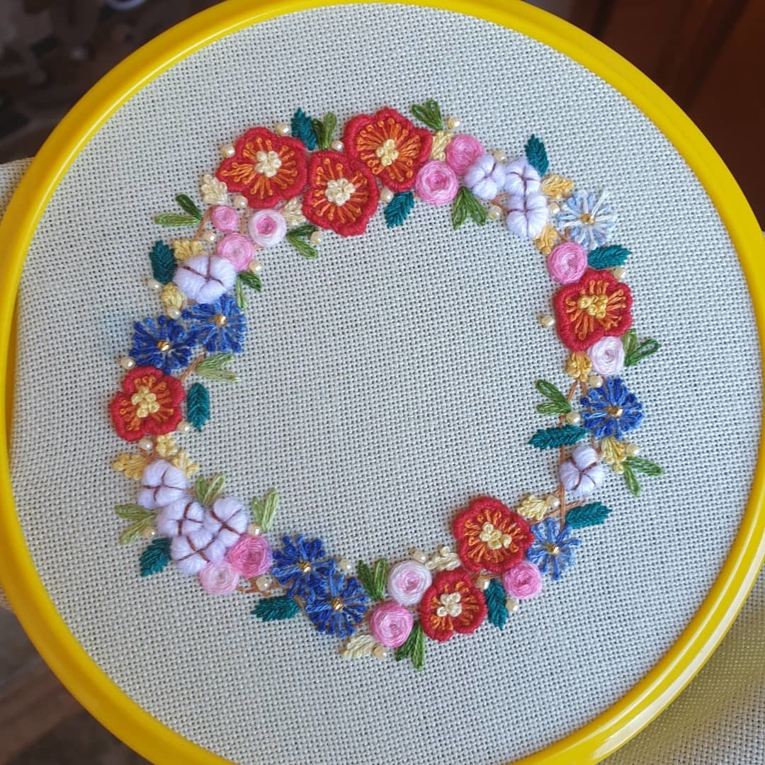 Summer wreath, 3D embroidery - My, Embroidery, Needlework without process, Wreath, Flowers, Needlework, Handmade, Longpost