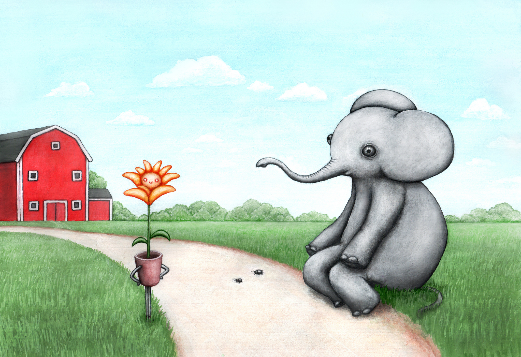 Flower and little elephant - My, Elephants, Flowers, Painting, Gouache