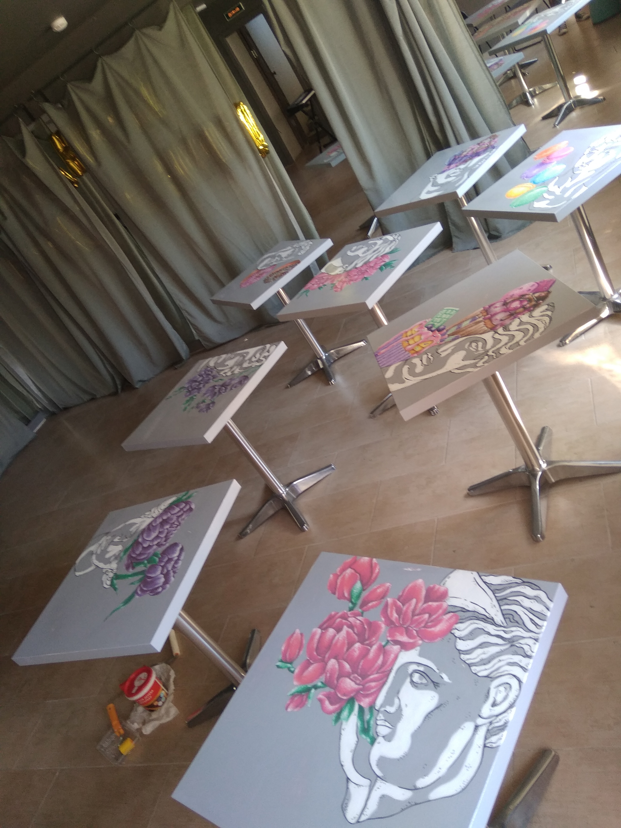 Table painting for a coffee shop - With your own hands, Needlework with process, Longpost, Painting, Dot painting, Painting on wood, Interior painting, Acrylic, My
