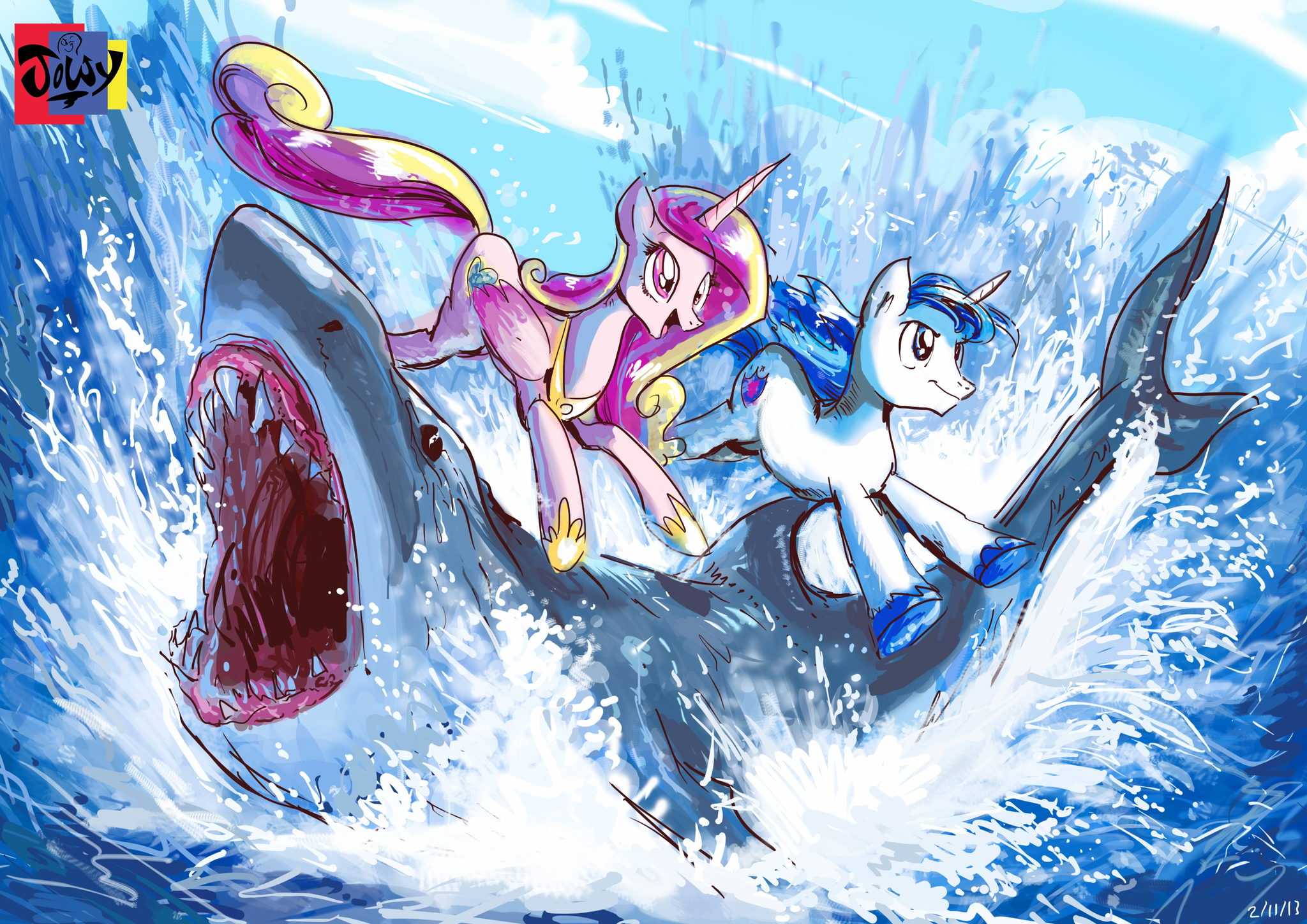 Shark rides - My little pony, Princess cadance, Shining armor, Jowybean