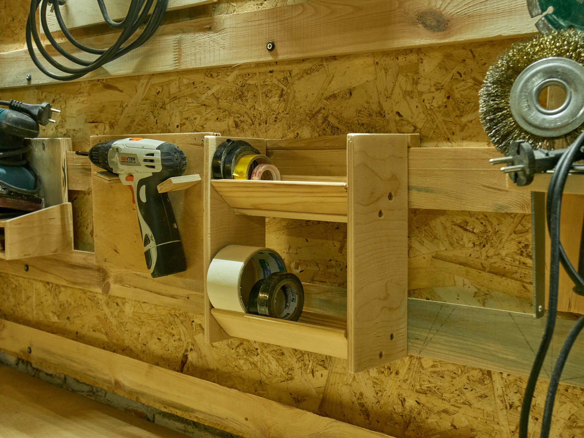 Shelf for electrical tape and adhesive tape in the French slats storage system - My, A shelf, Storage, France, Scotch, Insulating tape, With your own hands, Needlework with process, Video, Longpost