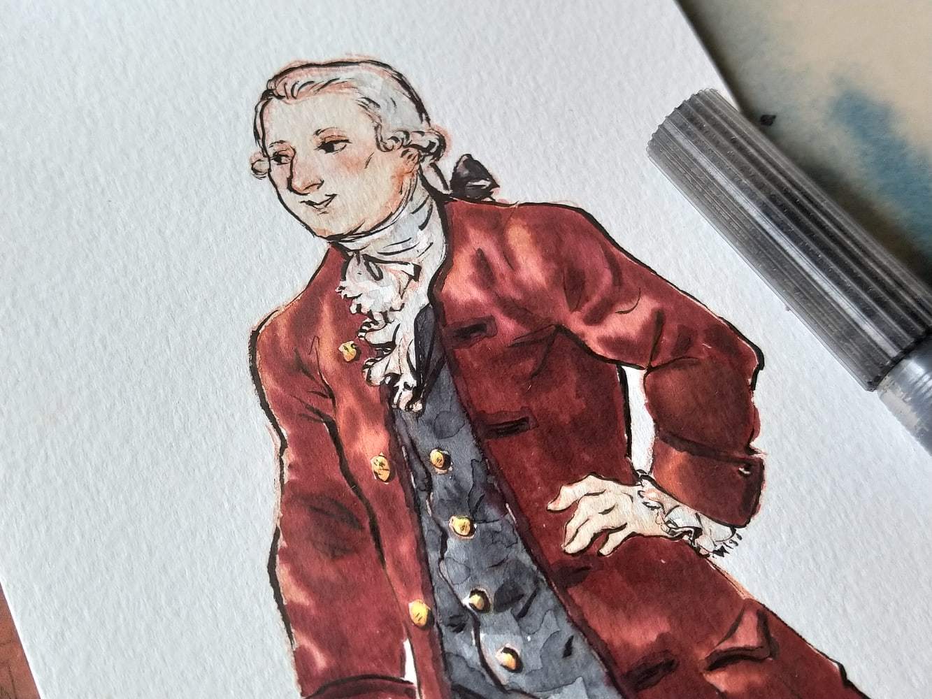 Salieri and his teacher - My, Salieri, Author's comic, Drawing process, Watercolor, History of music, Story, Art, Longpost