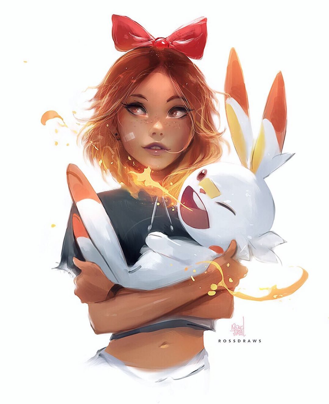 Pokemon catchers - Rossdraws, Art, Beautiful girl, Pokemon, Grookey, Longpost