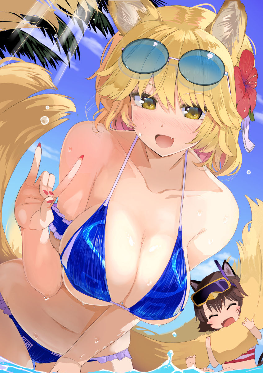 Ran & Chen - NSFW, Anime, Anime art, Touhou, Yakumo ran, Chen (Touhou), Puuakachan, Swimsuit