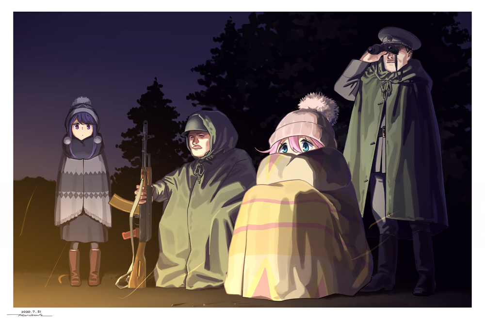 An artist from Tokyo draws crossovers with heroines of the anime Yuru Camp and soldiers of the Soviet Army - Yuru camp, the USSR, Soviet army, Japan, Anime, Anime art, Twitter, Longpost, Chiaki Oogaki, Kagamihara nadeshiko, Shima Rin