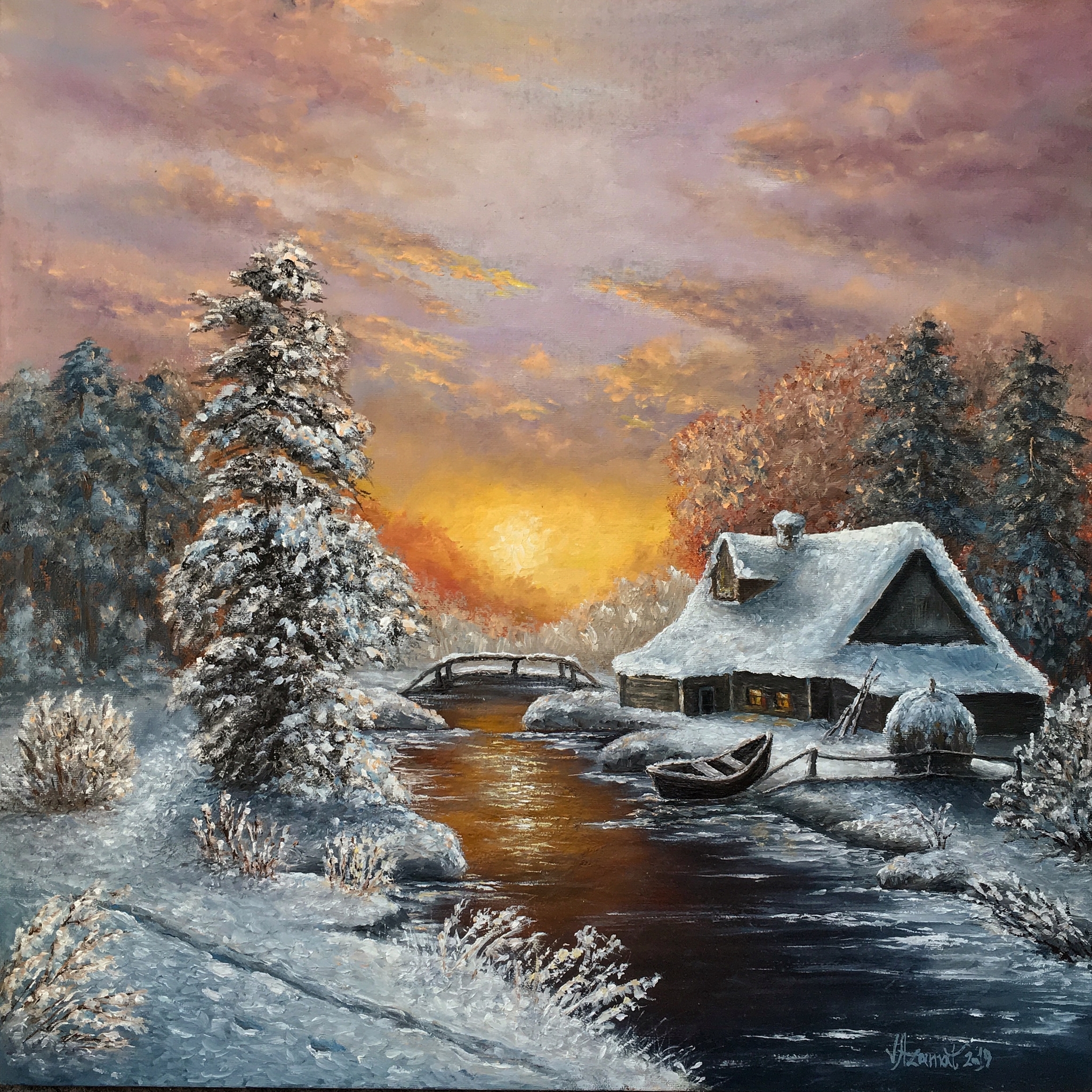 The soul of a poet is such that he paints pictures in words! - My, Painting, Painting, Oil painting, Conversation piece, Poems, Art, Nature, Landscape, Winter, Summer, Evening, Forest, Snail, Longpost